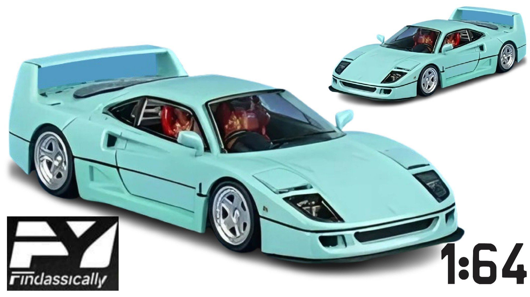  Mô hình xe Ferrari F40 Tiffany Blue bật được đèn lên limited 500pcs tỉ lệ 1:64 Finclassically FY OT64338 