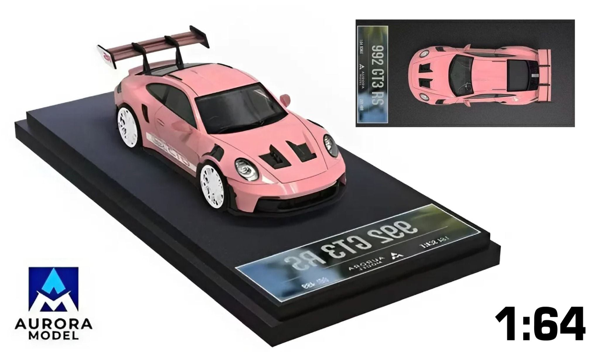  Mô hình xe Porsche 992 GT3 RS Diecast model Pink tỉ lệ 1:64 AURORA MODEL OT64281 