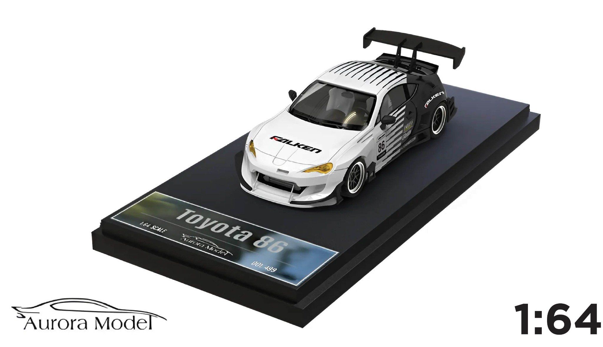 Mô hình xe Toyota 86 Falken Paint Black & White tỉ lệ 1:64 có đế và hộp mica Brand AM Aurora Model AM642312 