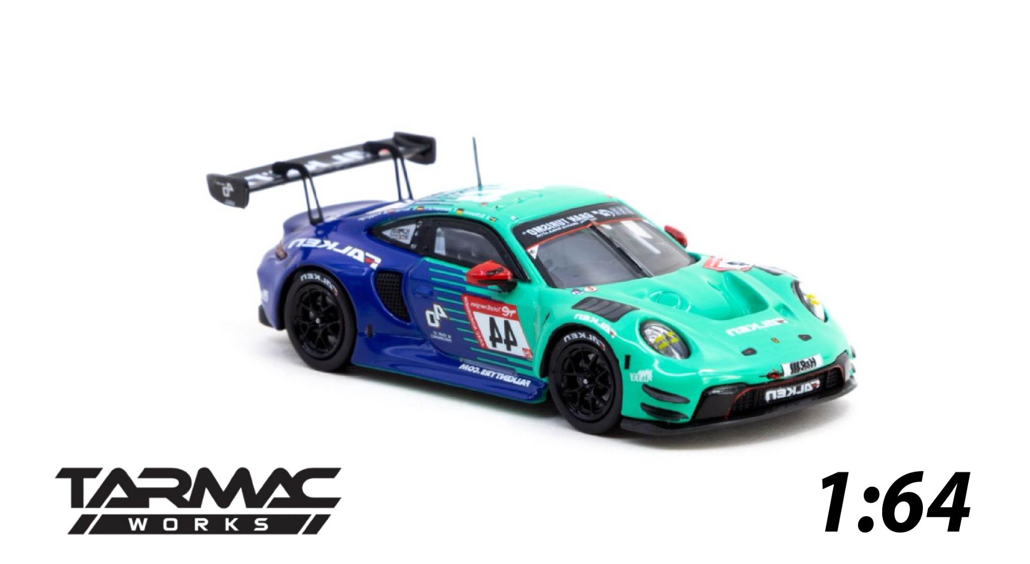  Mô hình xe Porsche 911 GT3 R, Nürburgring 24h 2023, J. Eriksson / T. Heinemann / N. Menzel / M. Ragginger Tarmac tỉ lệ 1:64 T64-084-23NUR44 