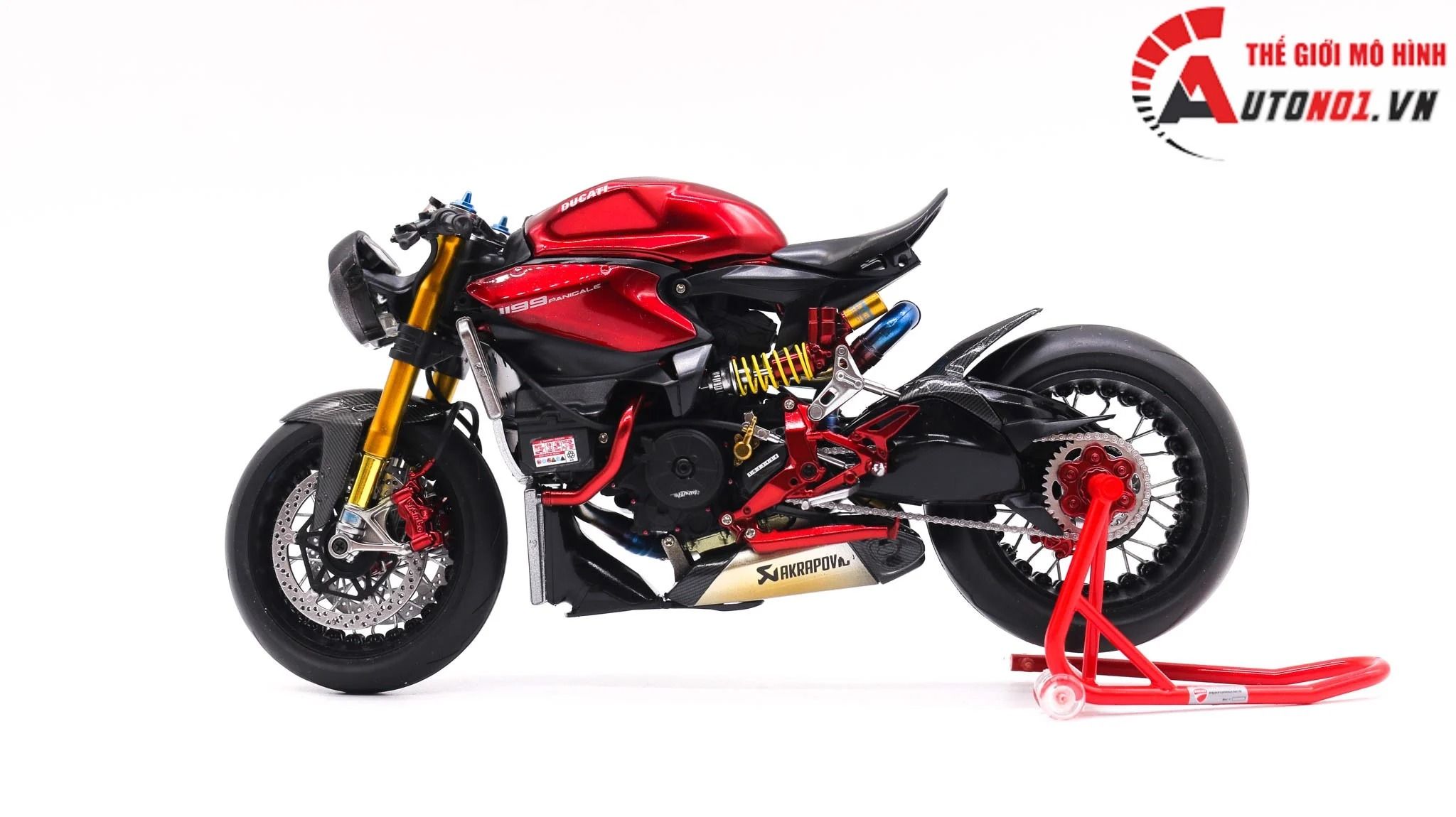  Mô hình xe cao cấp Ducati 1199 Panigale Cafe Racer Grey Red cao cấp nồi khô ghi đông mâm căm 1:12 Tamiya D201 