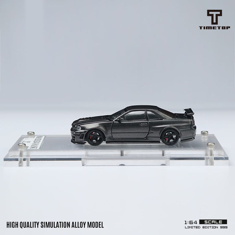  Mô hình xe Nissan Skyline GTR-R34 Full Carbon Black tỉ lệ 1:64 Time Top TT643422-1 