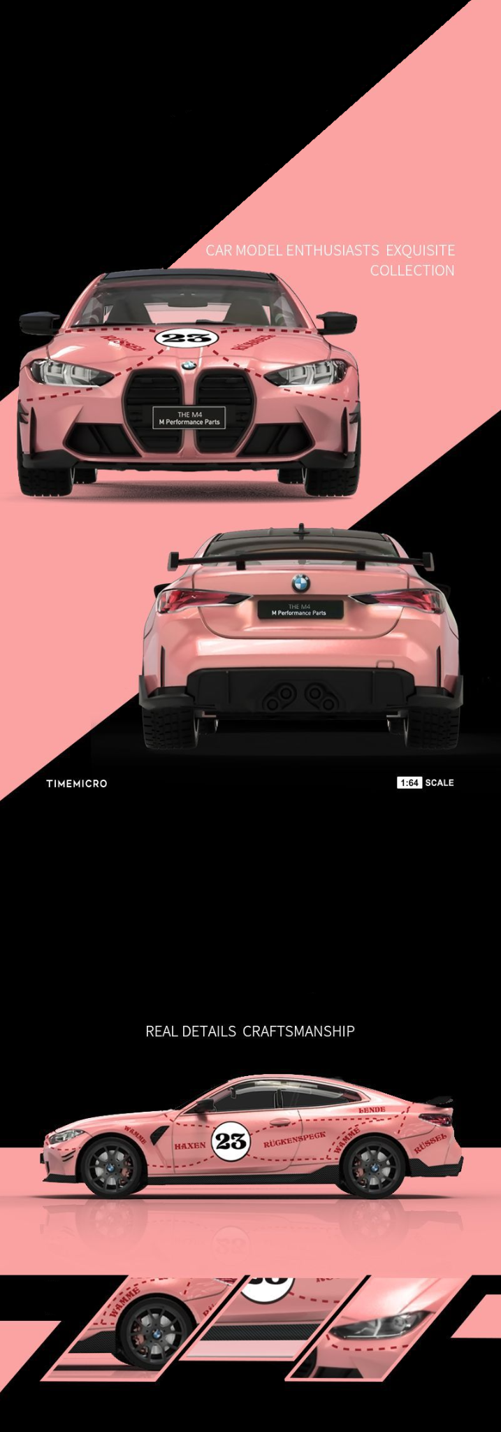  Mô hình xe BMW M4 Gulf, Pink Pig box camping tỉ lệ 1:64 Time micro 