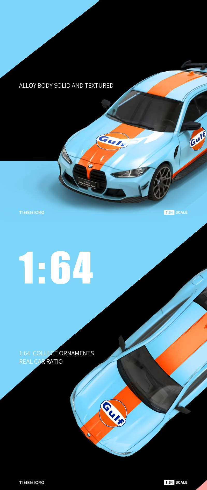  Mô hình xe BMW M4 Gulf, Pink Pig box camping tỉ lệ 1:64 Time micro 