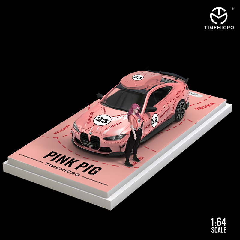  Mô hình xe BMW M4 Gulf, Pink Pig box camping tỉ lệ 1:64 Time micro 