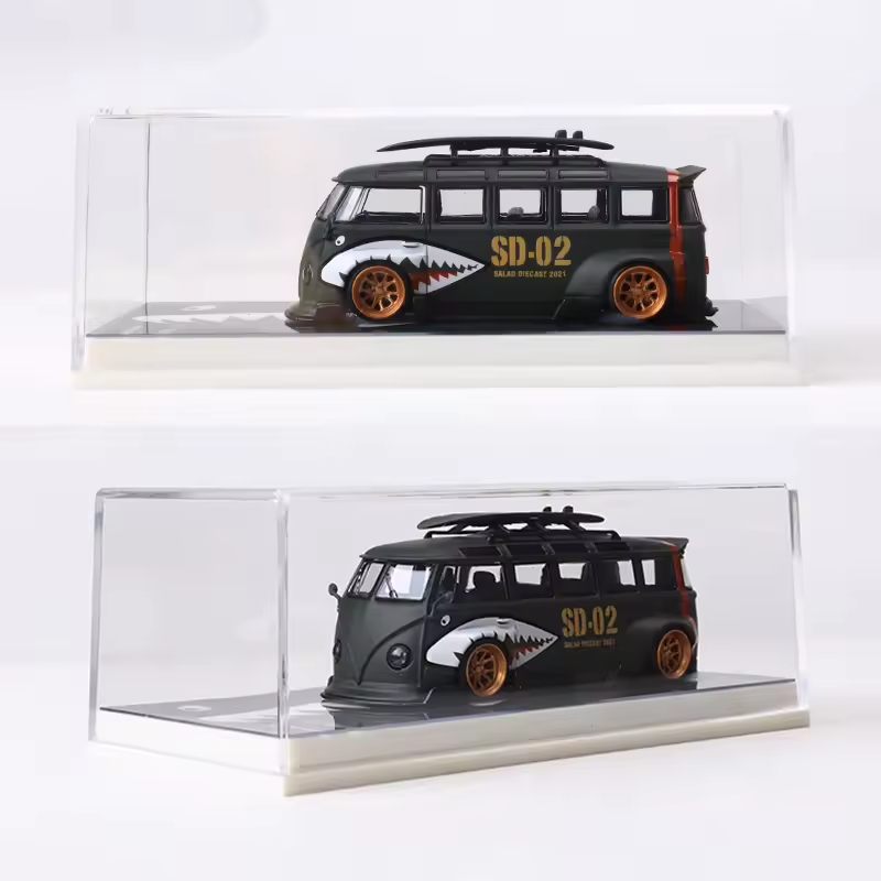 Mô hình xe Volkswagen T1 Van Kombi Matte green Shark Mouth Painting tỉ lệ 1:64 Flame Model OT64067 
