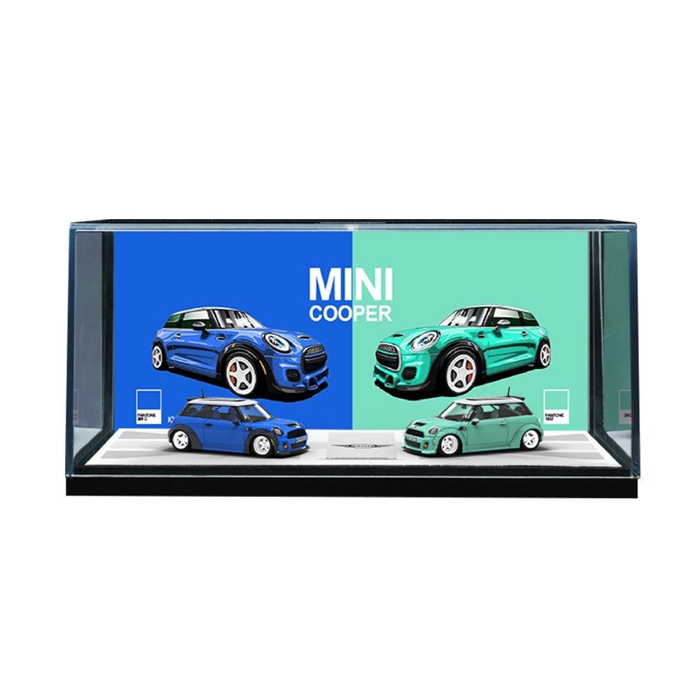  Mô hình xe BMW MINI COOPER deep blue and light green tỉ lệ 1:64 Time micro TM643632 
