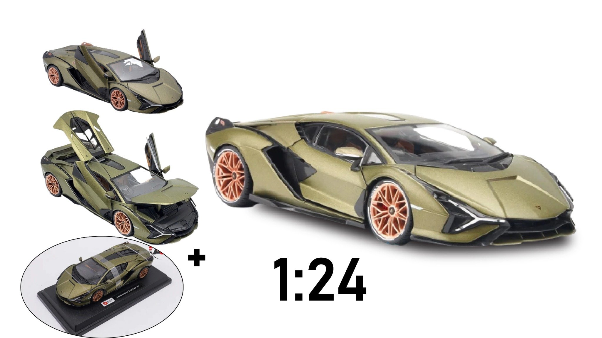  Mô hình xe Lamborghini Sian Fkp 37 Green đánh lái được full open 1:24 Bburago 7934 