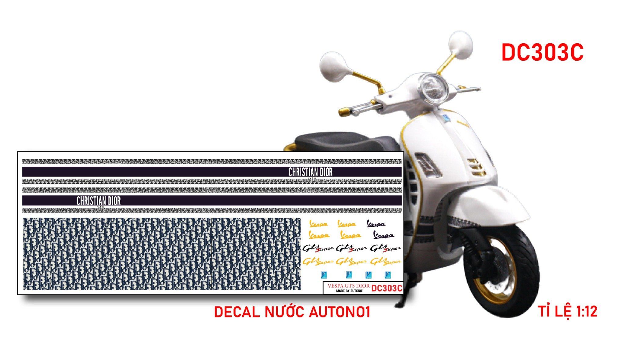  Decal nước độ Vespa - Ducati cho xe mô hình tỉ lệ 1:12 Autono1 DC303 