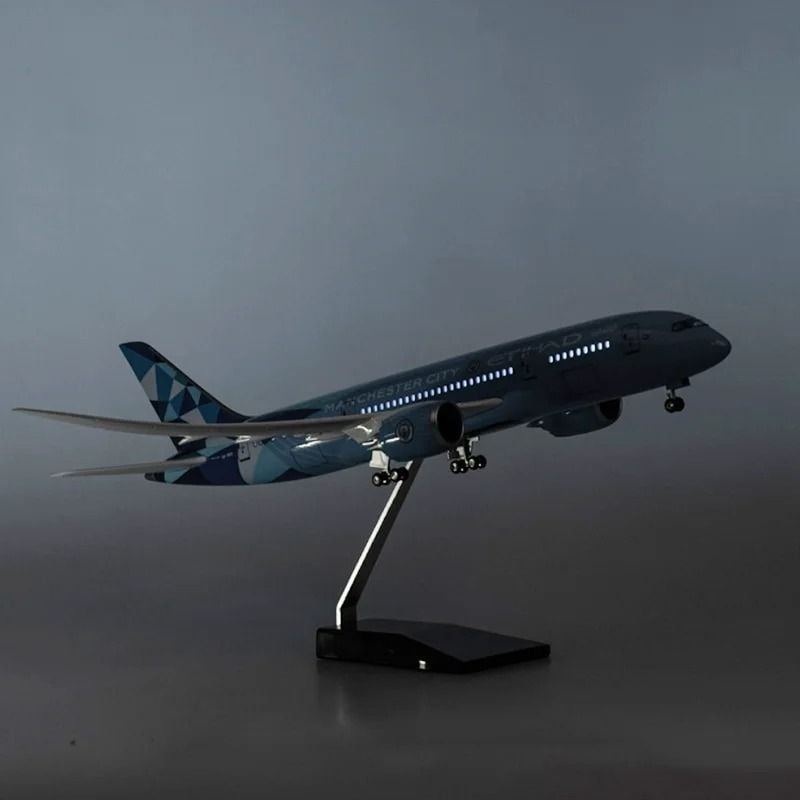  Mô hình máy bay Jason Tutu Etihad Boeing B787 blue Ả Rập 47cm có đèn led tự động theo tiếng vỗ tay hoặc chạm MB47047 