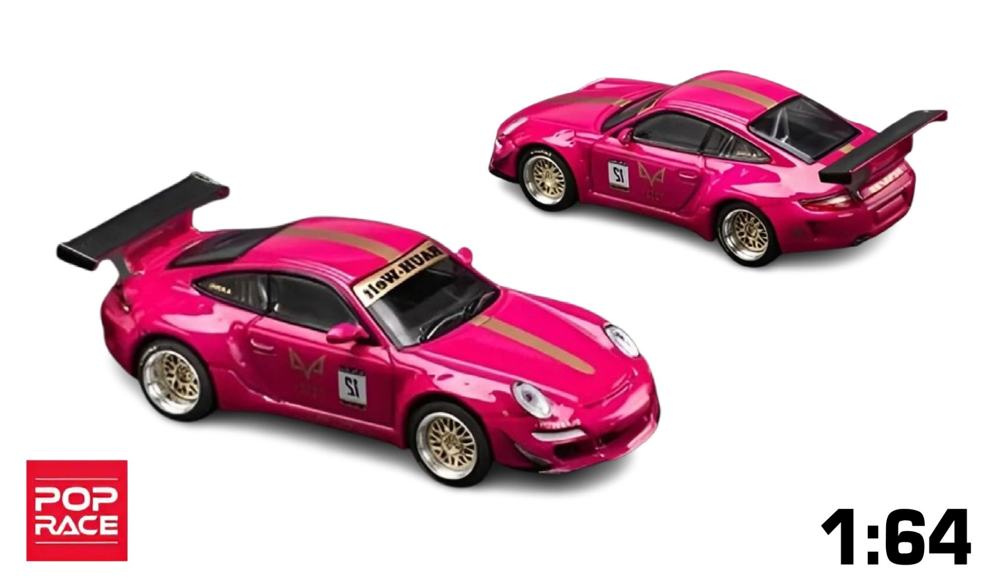  Mô hình xe Porsche RWB Rauh Welt 997 AVA pink tỉ lệ 1:64 Poprace PR640187 