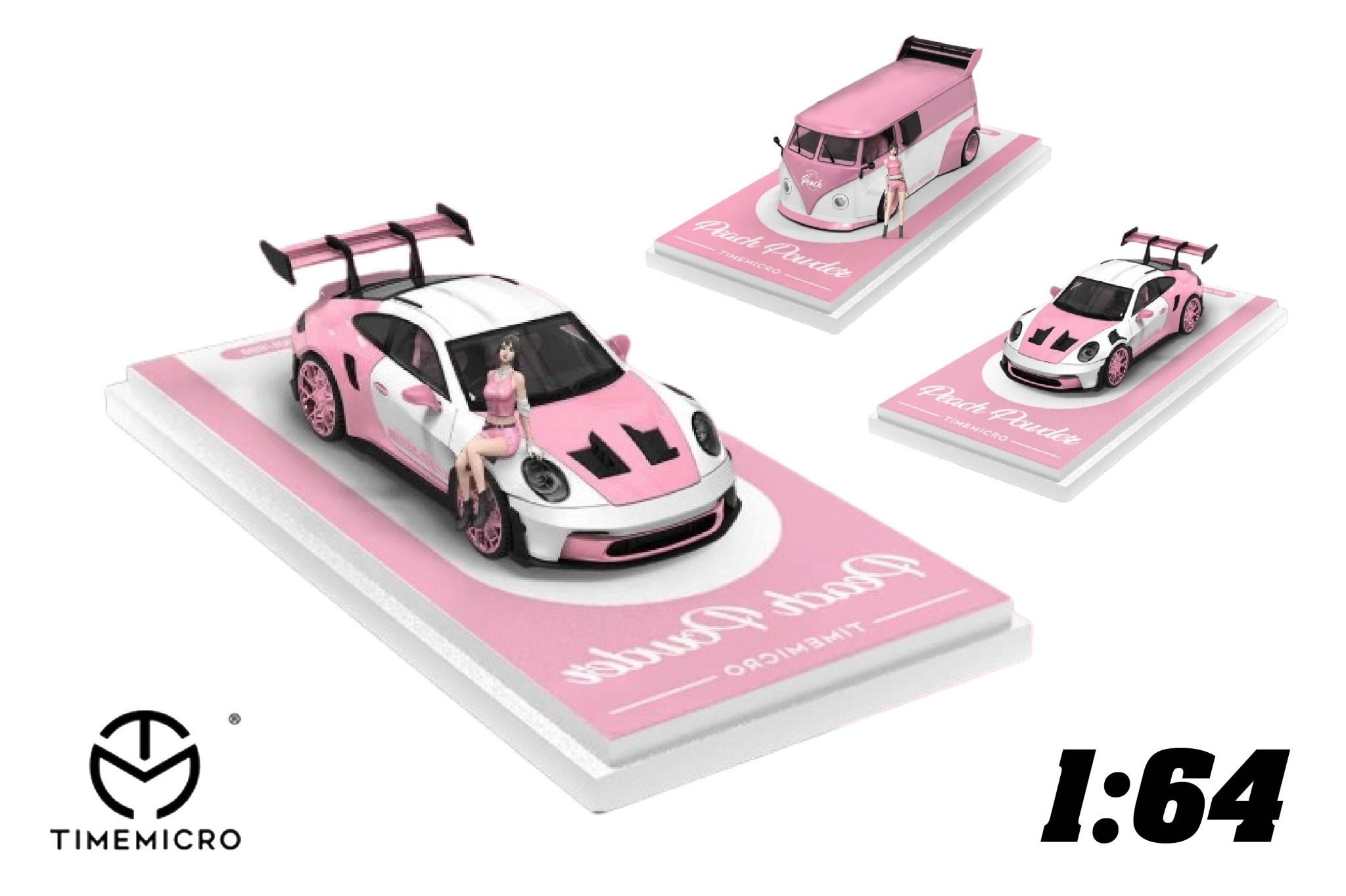  Mô hình xe Volkwagen T1 - Porsche 992 GT3 RS Peach Pink Powder tỉ lệ 1:64 Time micro 