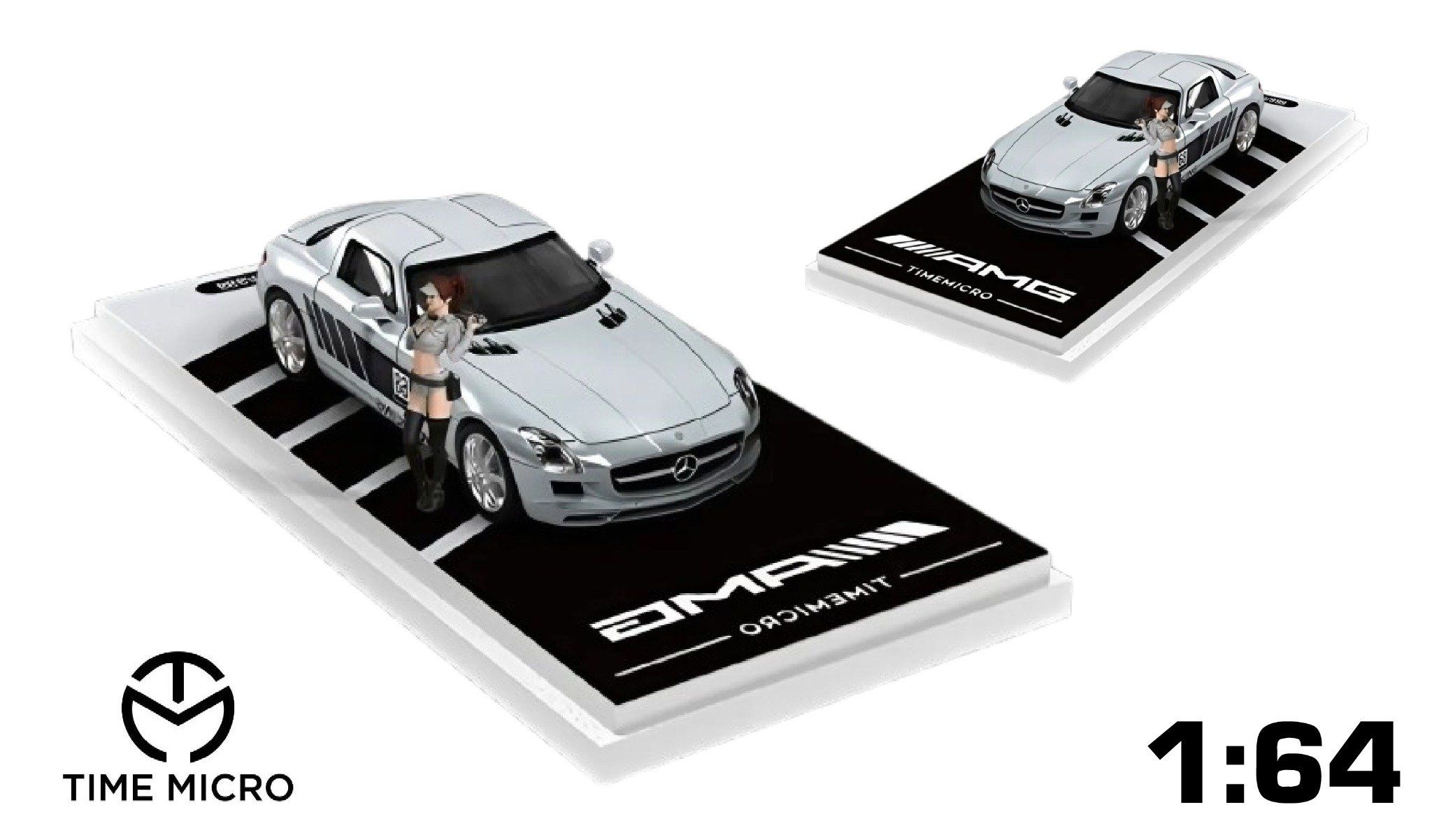  Mô hình xe Mercedes Benz SLS Silver Black tỉ lệ 1:64 TimeMicro TM643321 