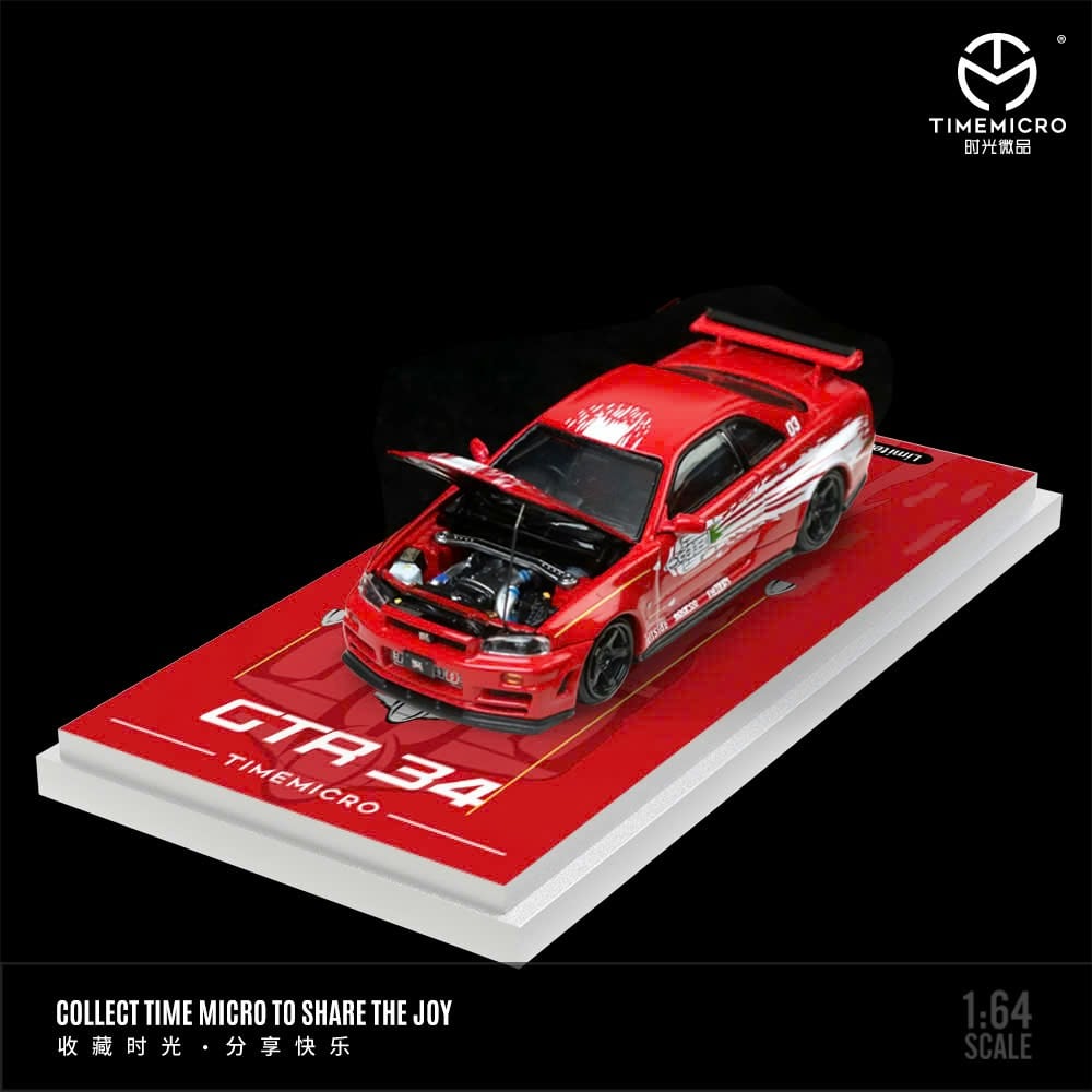  Mô hình xe Nissan GTR - R34 red Limited edition 999pcs Dom's tỉ lệ 1:64 Time micro TM643435 