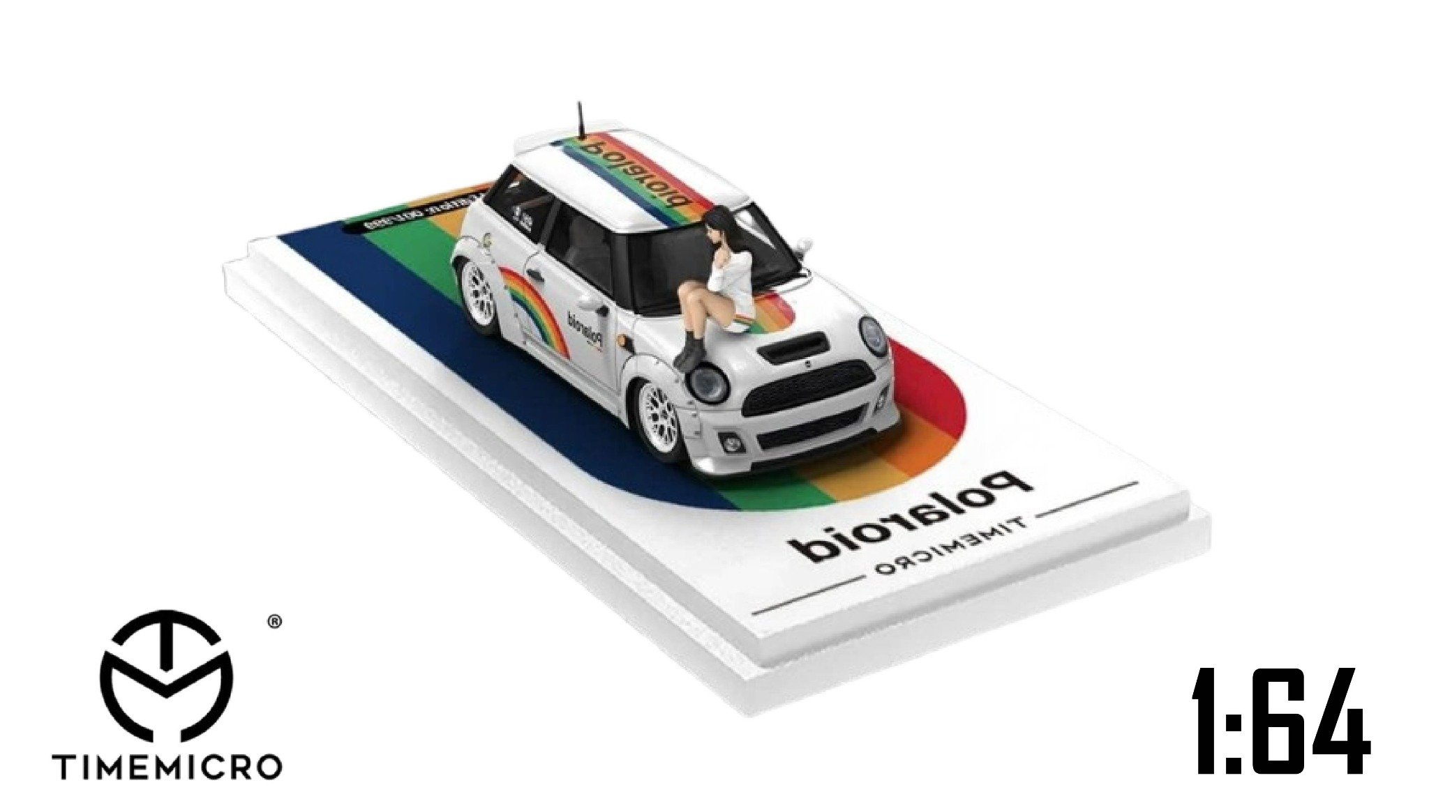  Mô hình xe Mini Cooper Polarod rainbow white Limited 999pcs tỉ lệ 1:64 Time micro TM643630 