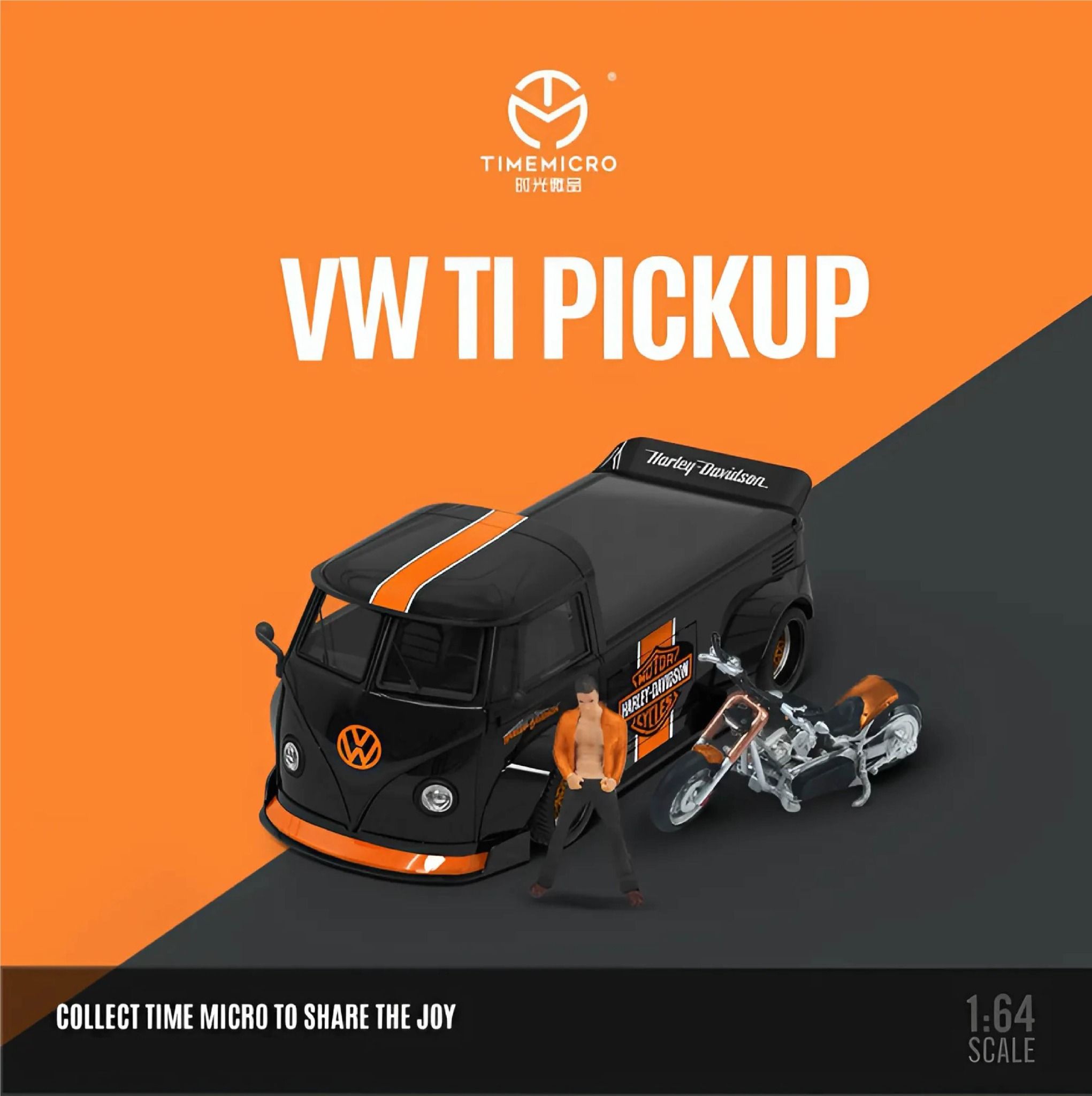  Mô hình xe bán tải Volkswagen T1 Harley tỉ lệ 1:64 Time Micro TM643922 