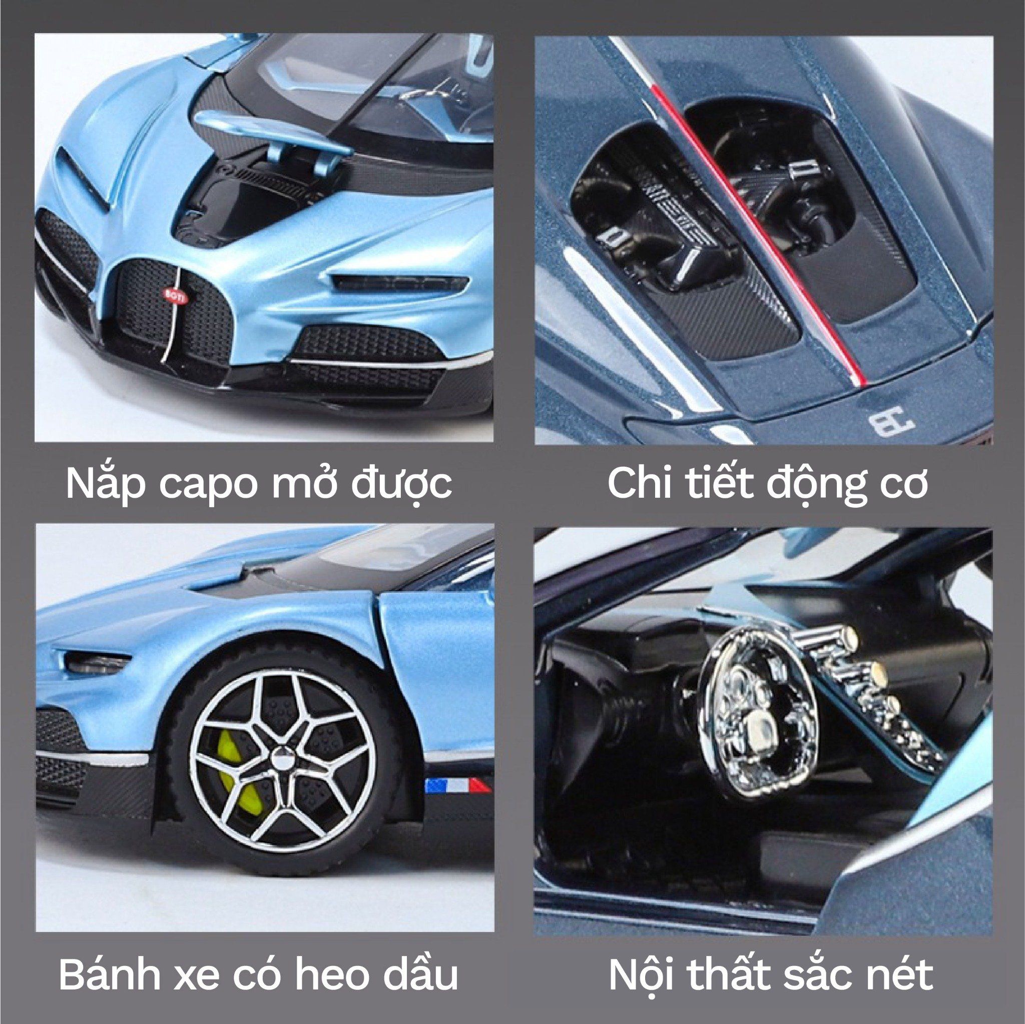  Mô hình xe Bugatti Tourbillon full open - đèn nhạc tỉ lệ 1:32 Alloy Model OT32050 