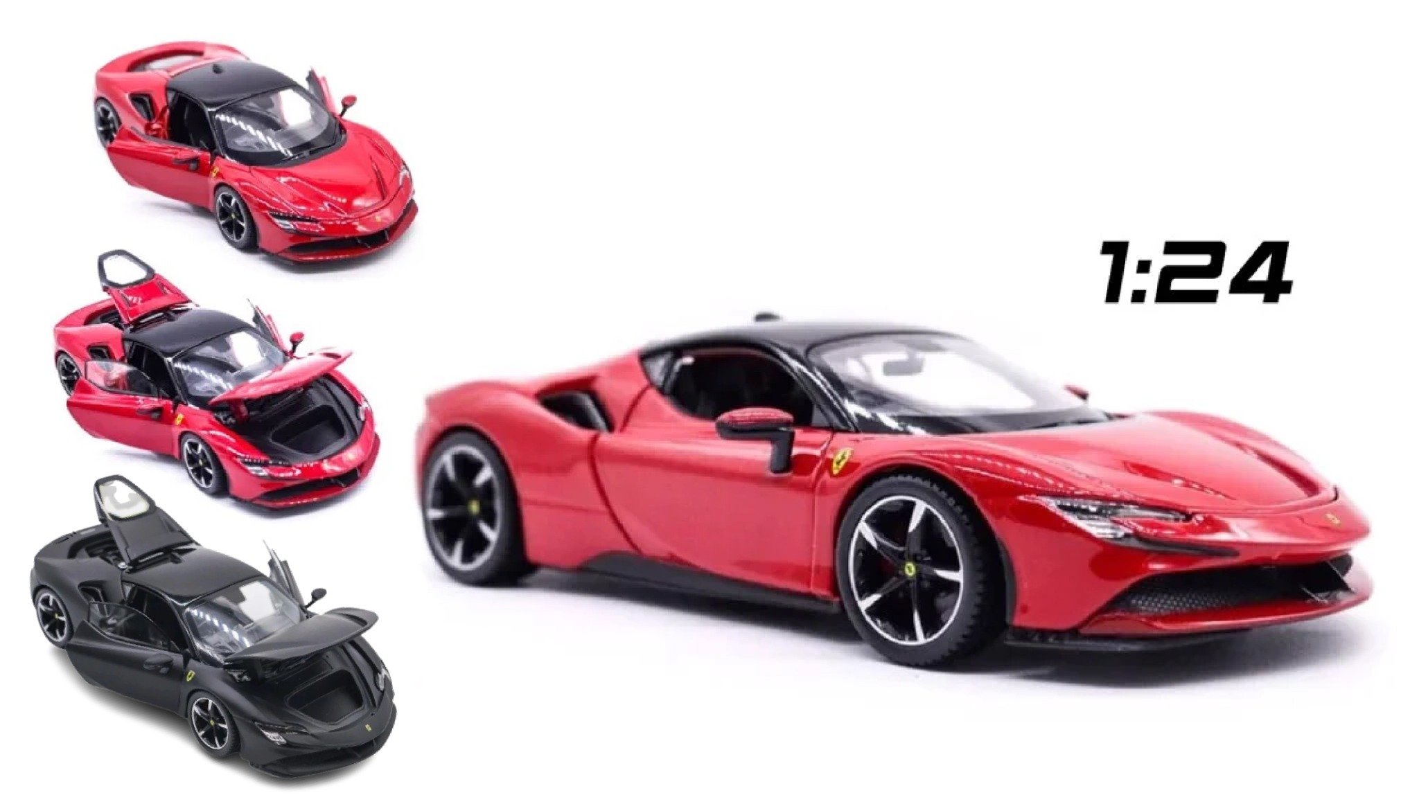  Mô hình xe Ferrari Sf90 Stradale đánh lái được full open 1:24 Bburago OT577 