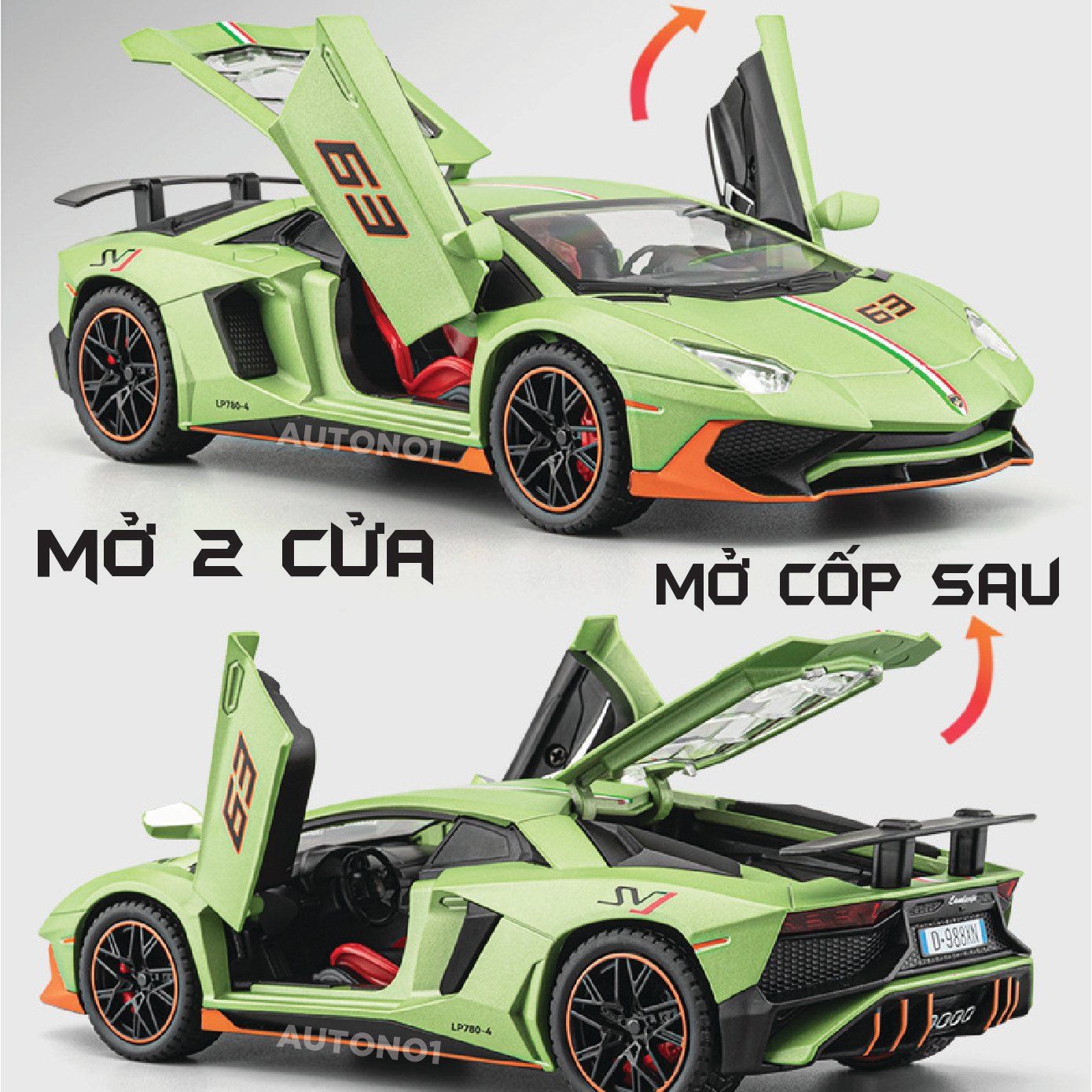  Mô hình xe Lamborghini LP780 Svj tỉ lệ 1:22 Alloy Model OT424 