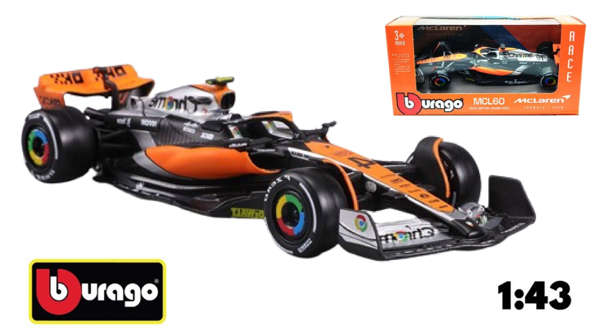  Mô hình xe đua F1 McLaren MCL60 S23 #81 - #4 tỉ lệ 1:43 Bburago OT317 18-38187 