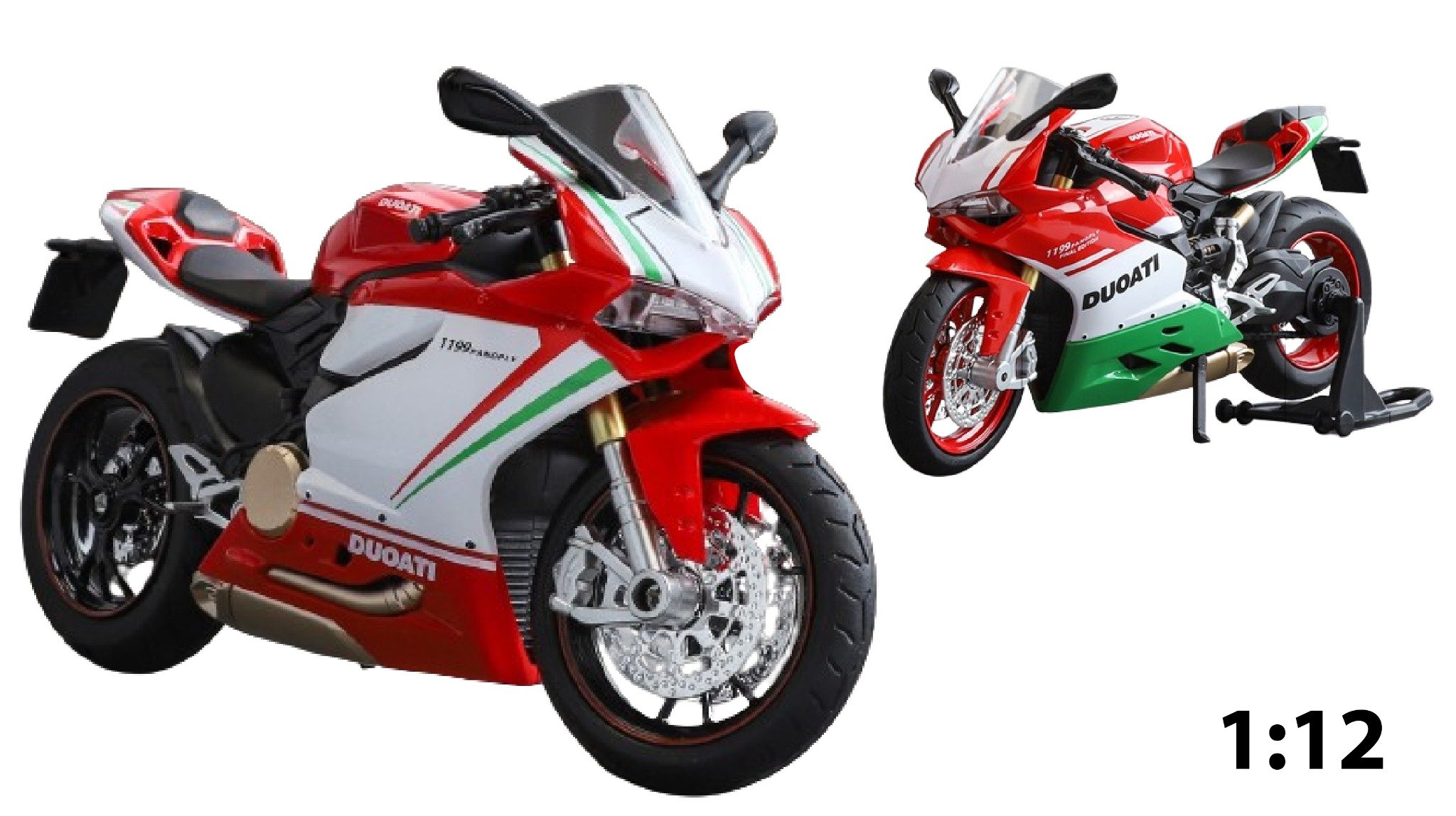  Mô hình xe mô tô Ducati Final Edition - 1199 tricolor có ben nâng - đèn - âm thanh tỉ lệ 1:12 Huayi Alloy MT088 