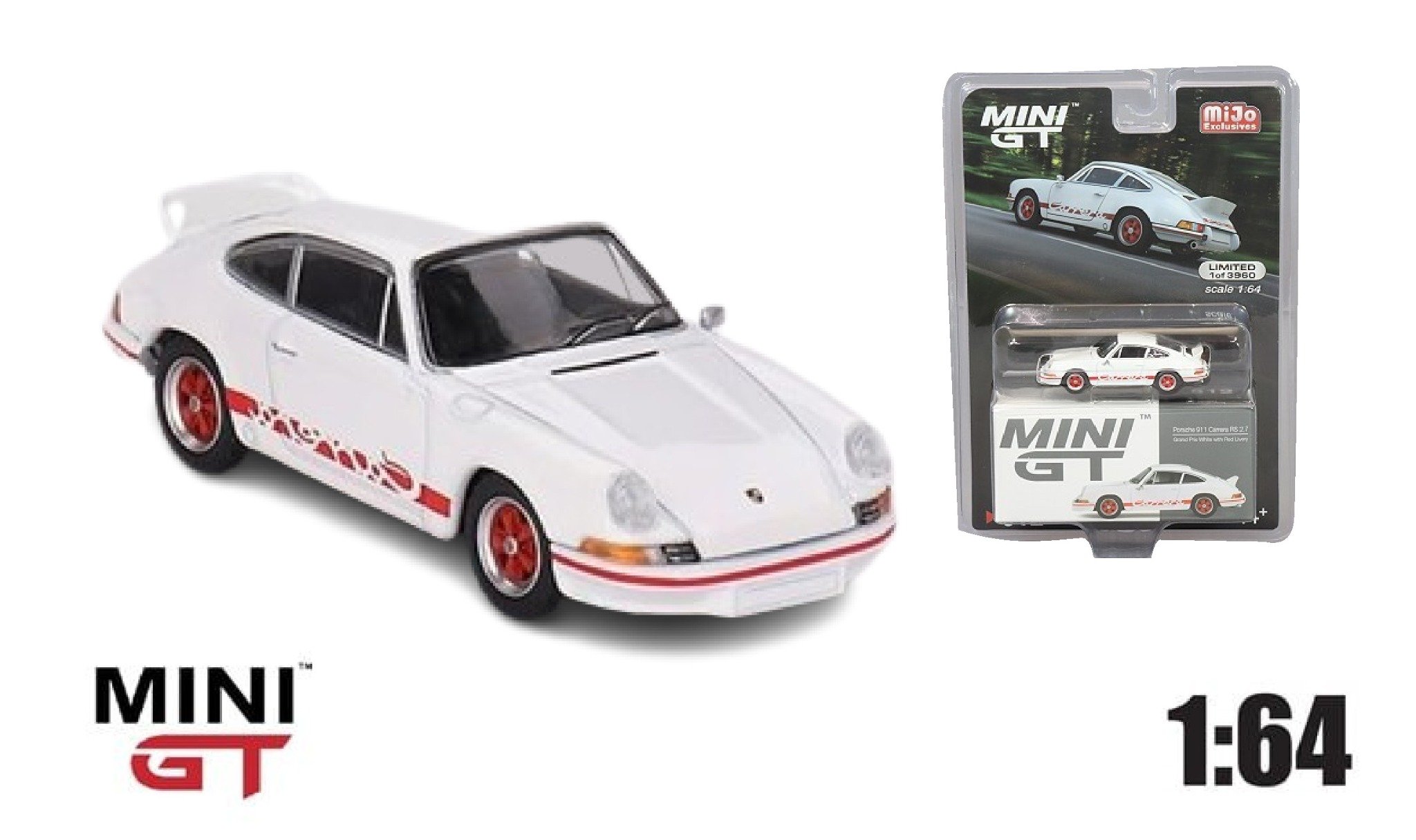  Mô hình xe Porsche 911 Carrera RS 2.7 Grand Alloy White bản card tỉ lệ 1:64 MiniGT x Mijio 