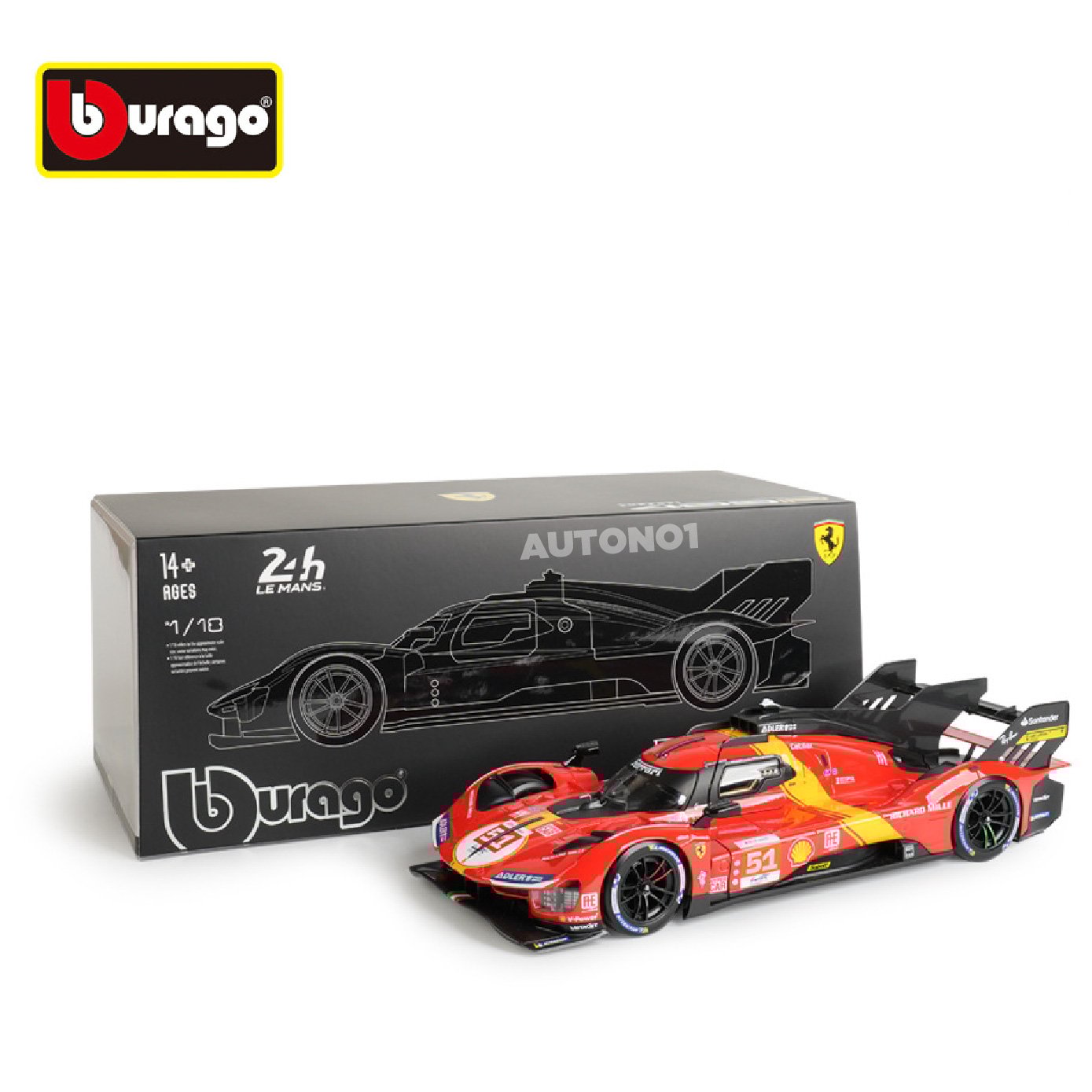  Mô hình xe Ferrari 499P 3.0L turbo V6 team Ferrari Corse #51 có hộp mica tỉ lệ 1:18 Bburago OT554 