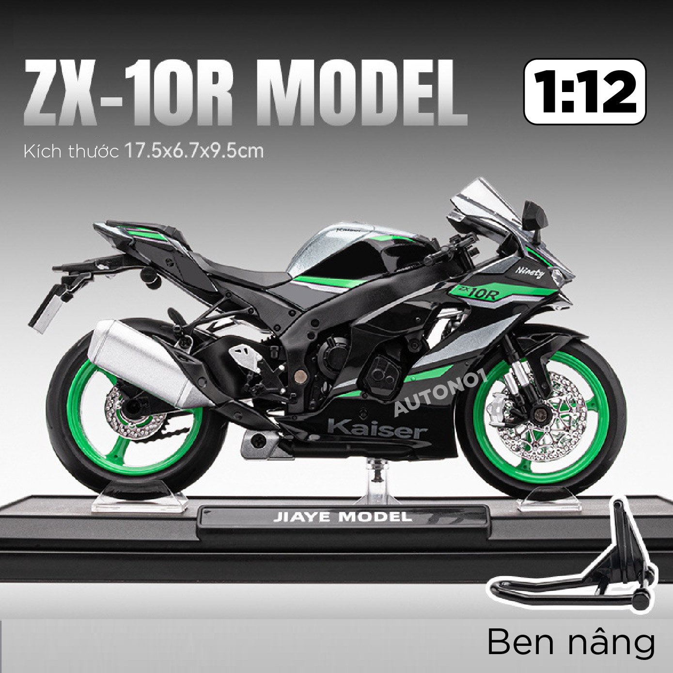  Mô hình xe Kawasaki Ninja ZX-10R tỉ lệ 1:12 Jiaye Model MT086 