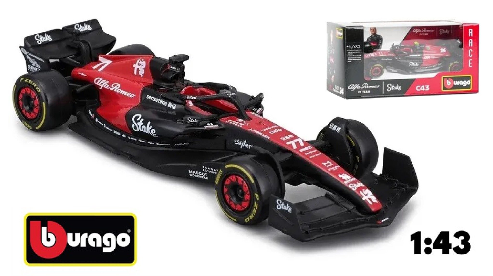  Mô hình xe đua F1 Alfa Romeo Team Stake 2023 Formular C43 tỉ lệ 1:43 Bburago OT292 