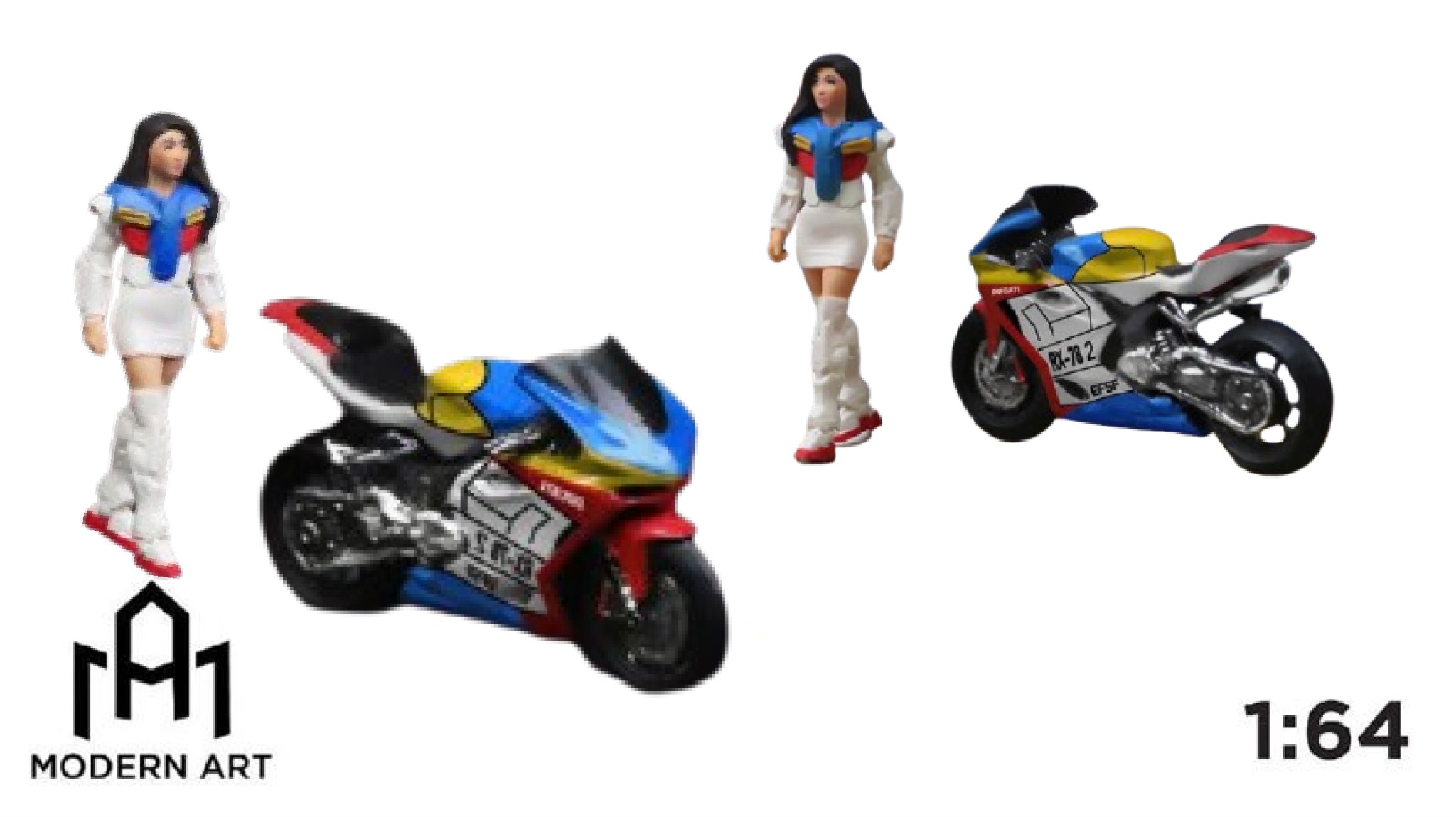  Mô hình nhân vật và mô tô Ducati Mech Motorcycle Gundam Women's figure Set tỉ lệ 1:64 modernart More art MO222096 
