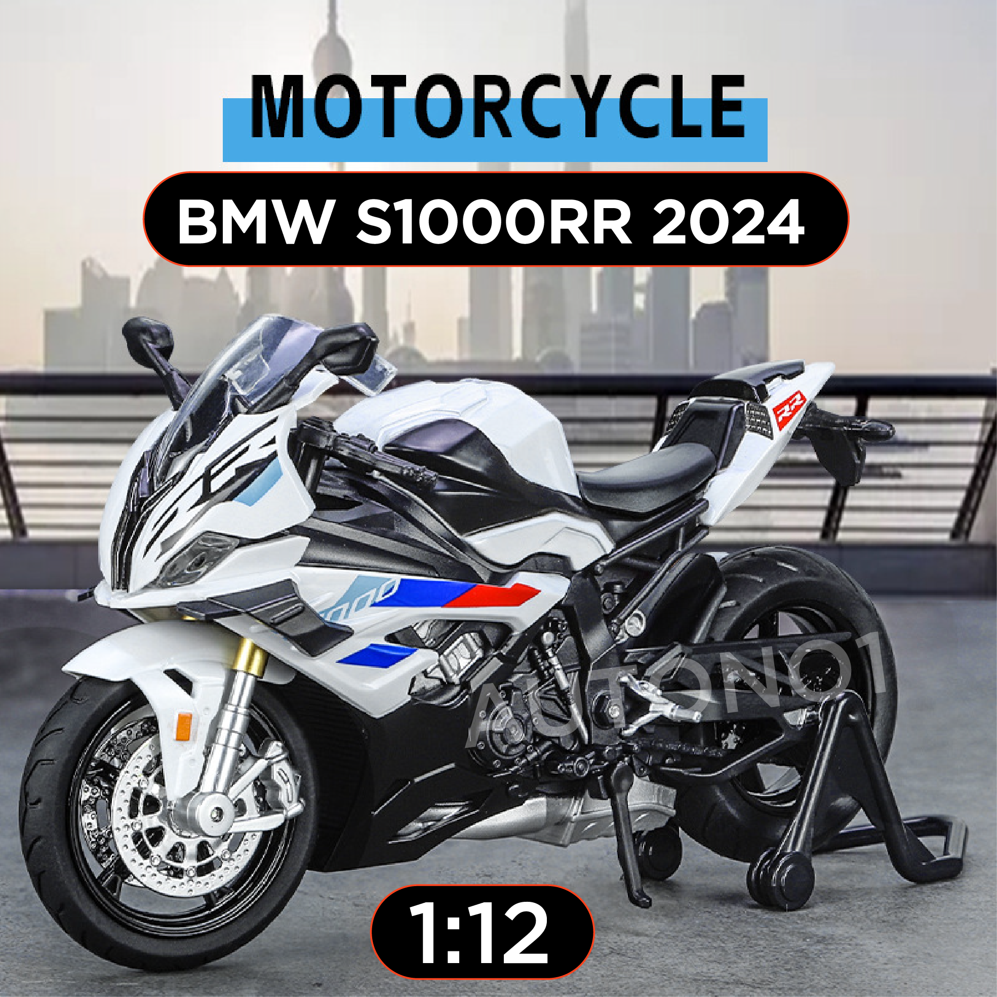 Mô hình xe BMW S1000RR 2024 có cánh gió tỉ lệ 1:12 Huayi Alloy MT070 