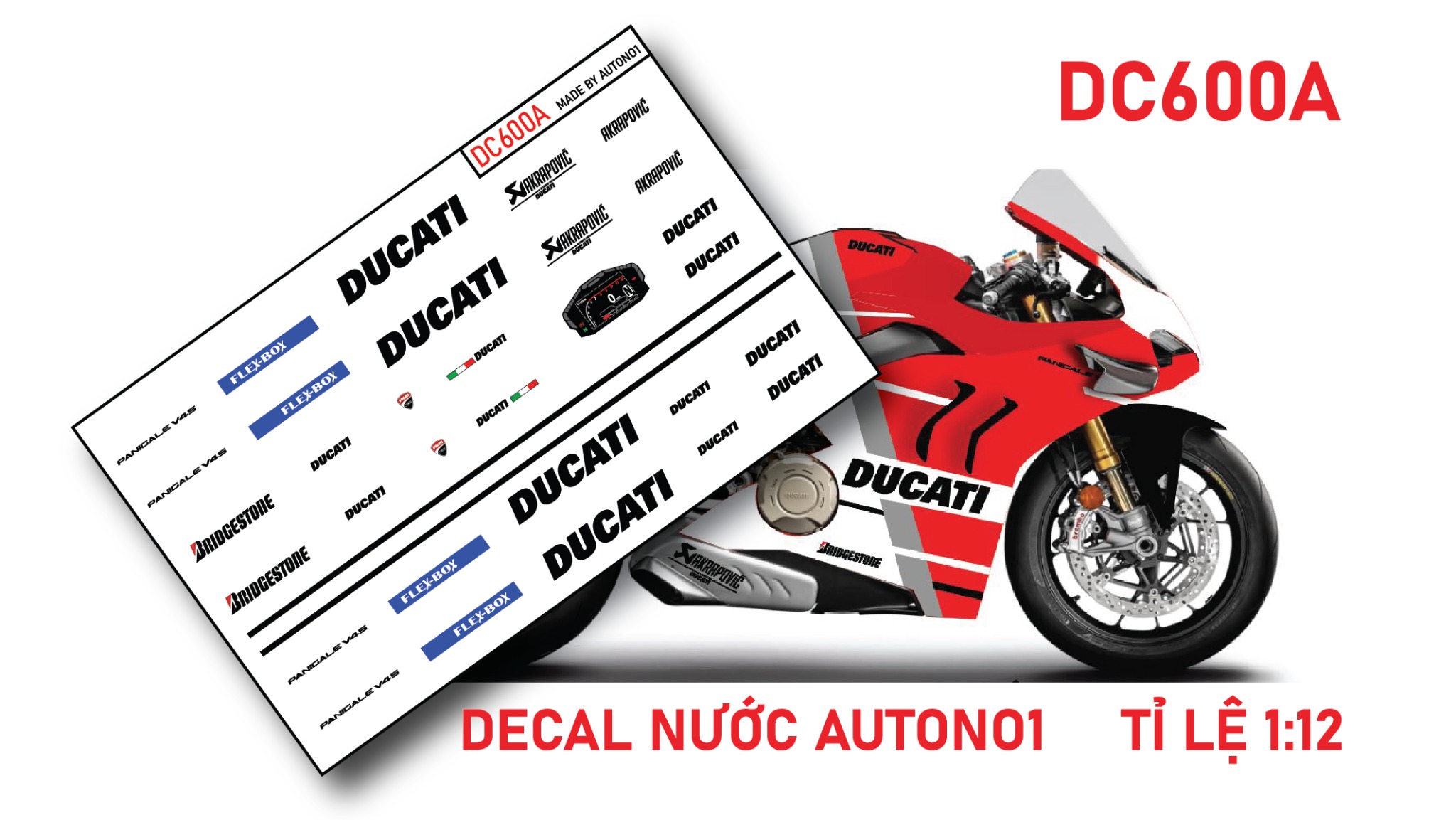  Decal nước độ Ducati V4S Corse tỉ lệ 1:12 DC600A 