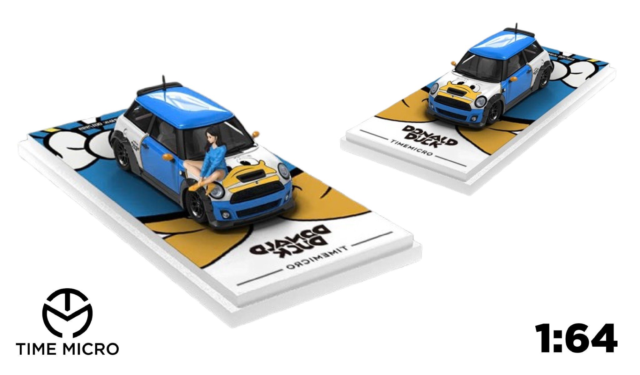  Mô hình xe Mini Cooper Donald Duck blue Limited Edition 599pcs tỉ lệ 1:64 Time micro TM643625 