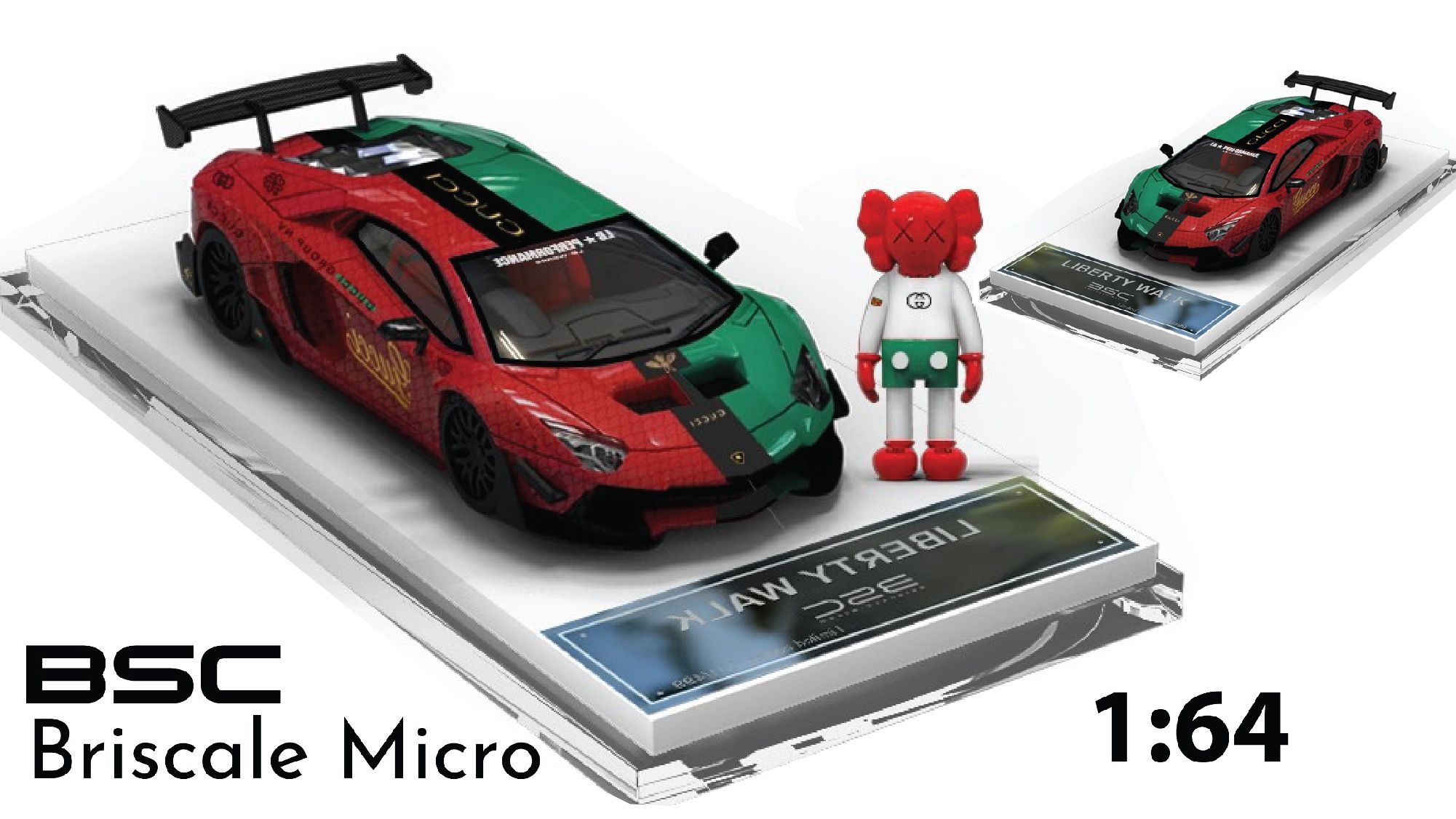  Mô hình xe Lamborghini Aventador LP700-4 2.0 Gucci Red & green Limited 499pcs tỉ lệ 1:64 Briscale Micro BSC 