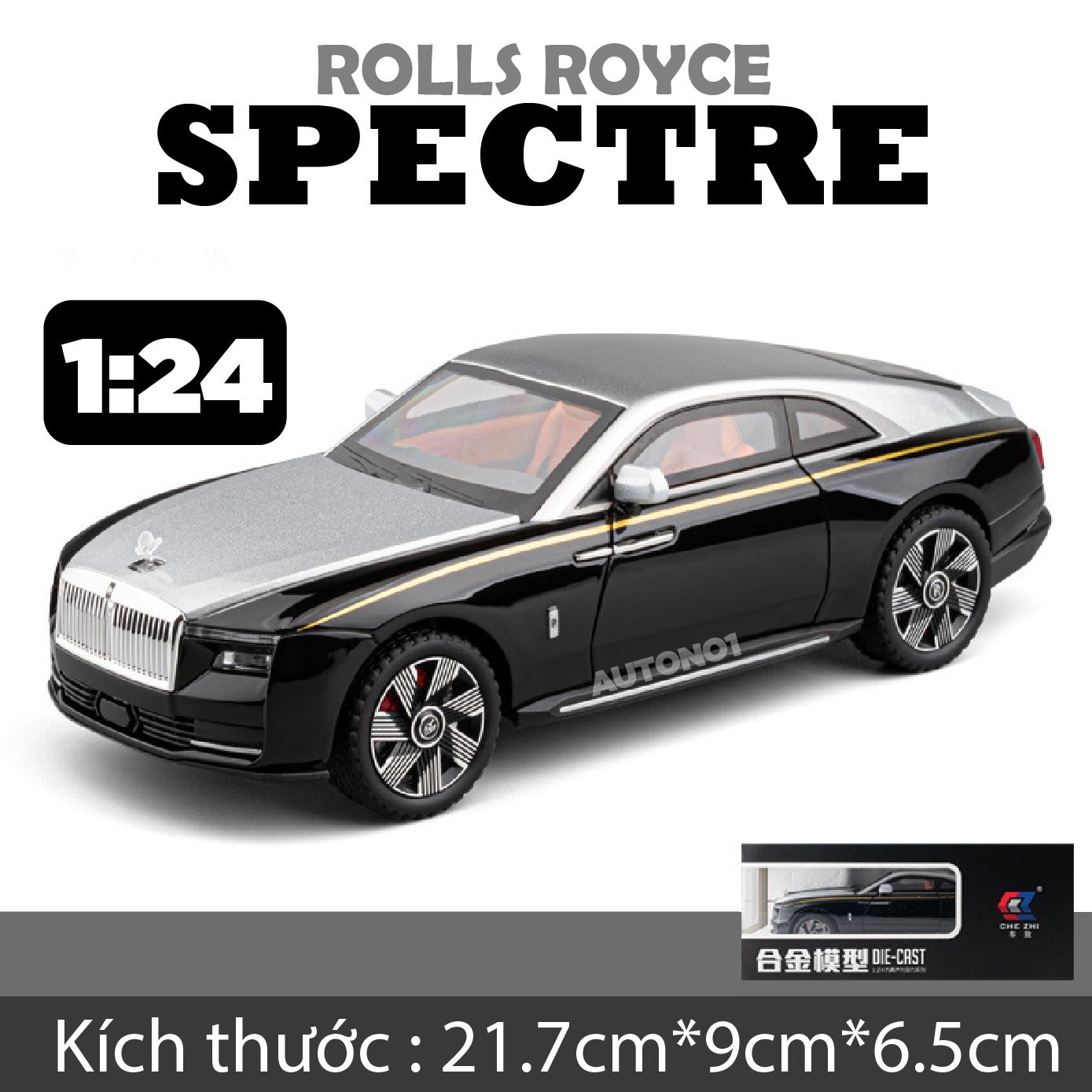 Mô hình xe Rolls Royce Spectre full open - có đèn - âm thanh tỉ lệ 1:24 Chezhi OT533 