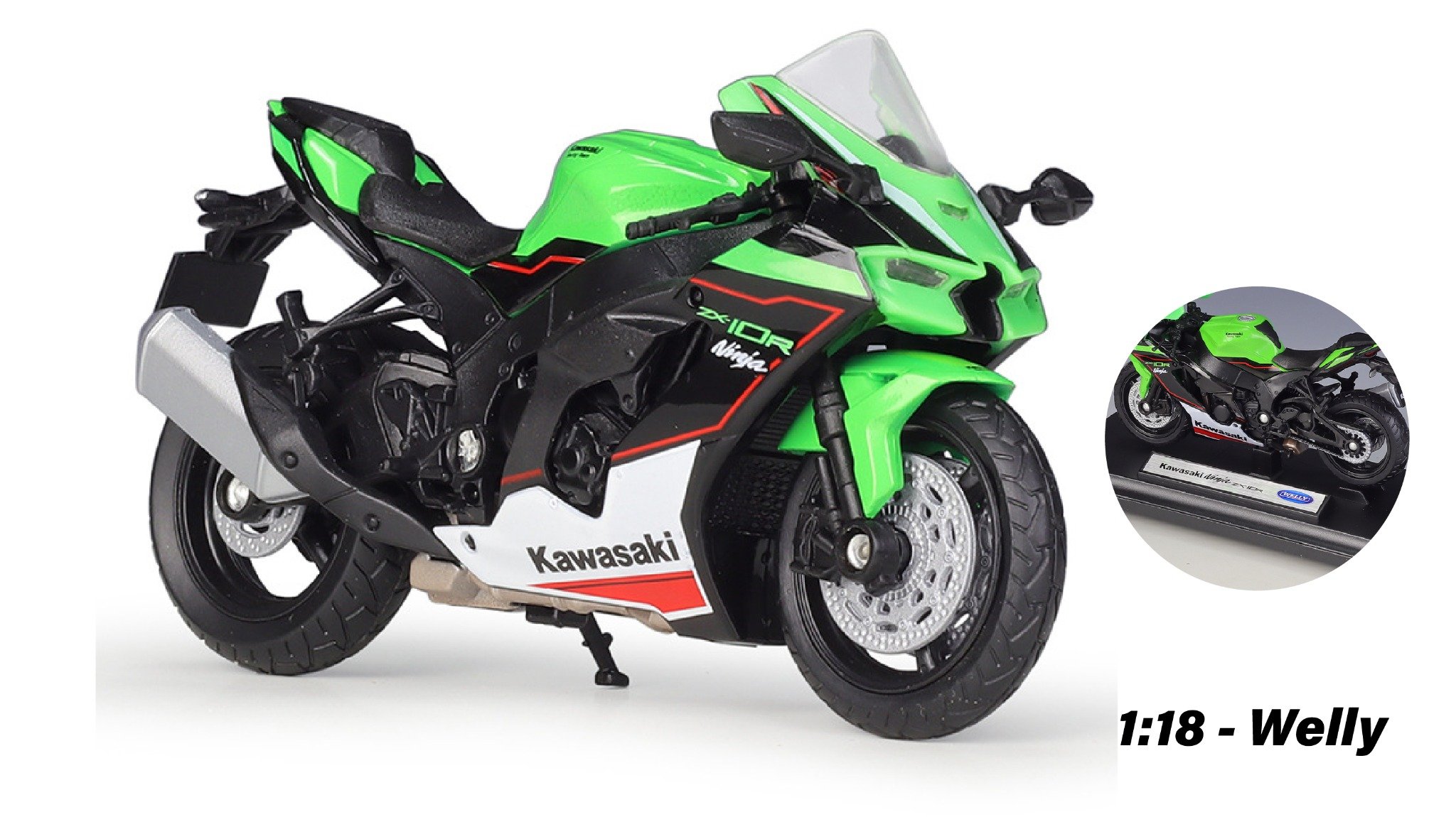  Mô hình xe Kawasaki Ninja ZX10-R 2021 green tỉ lệ 1:18 Welly MT005 