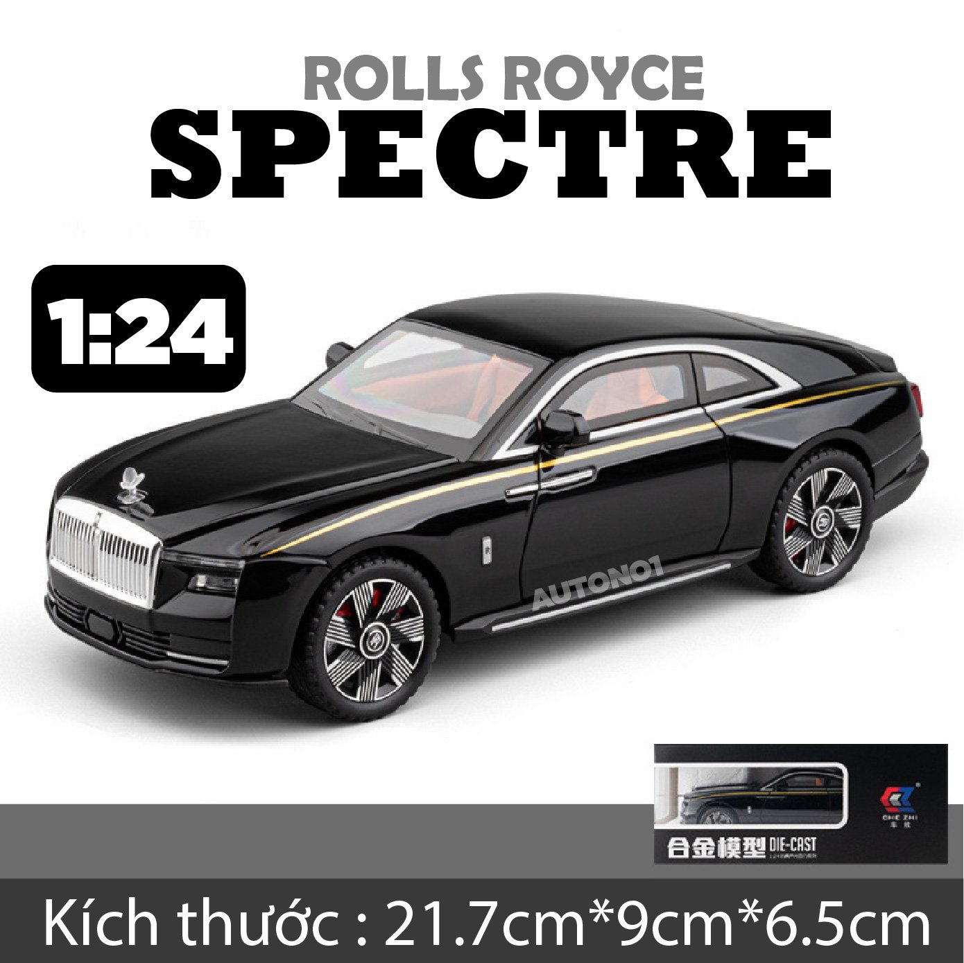  Mô hình xe Rolls Royce Spectre full open - có đèn - âm thanh tỉ lệ 1:24 Chezhi OT533 
