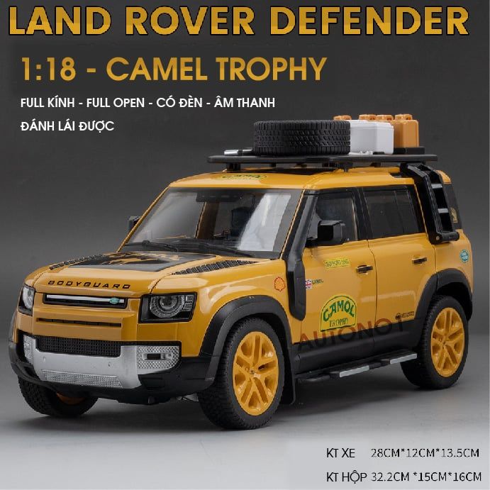  Mô hình xe Land Rover Defender 110 Gulf Camel Cup full open - full kính - đánh lái được - có âm thanh - đèn tỉ lệ 1:18 OT314 