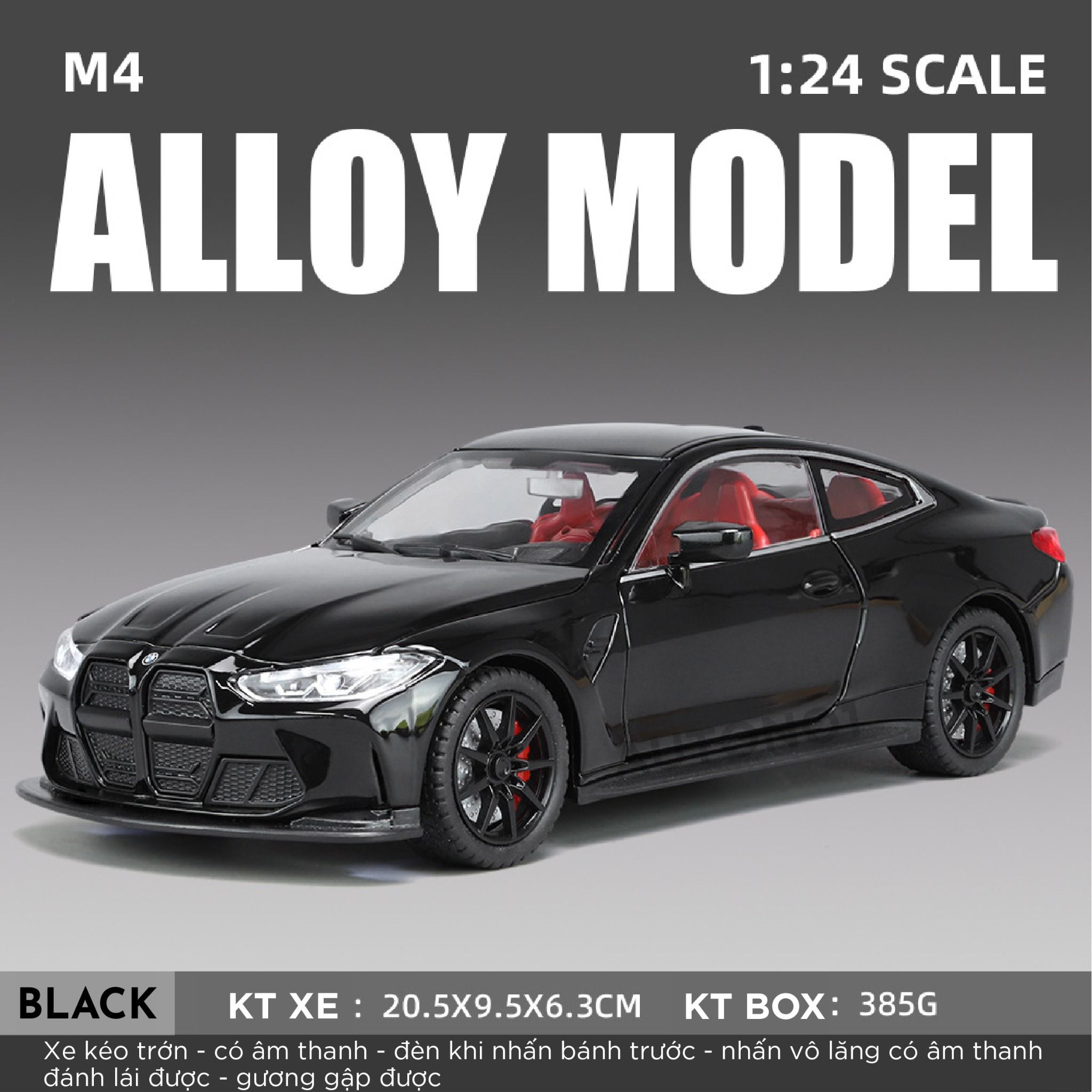  Mô hình xe BMW M4 2024 full open - đánh lái - có đèn - âm thanh full kính tỉ lệ 1:24 Alloy model OT573 