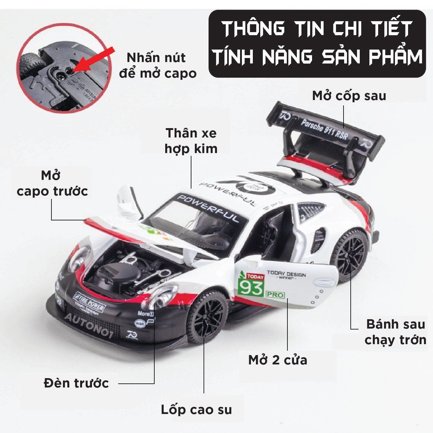  Mô hình xe Porsche 911 RSR tỉ lệ 1:32 Alloy Model OT423 