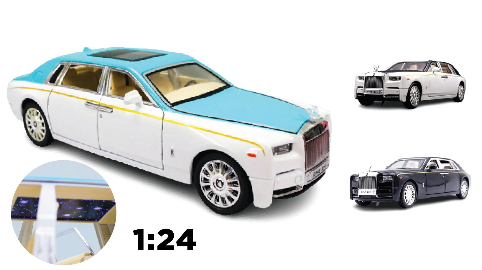  Mô hình xe Rolls Royce Phantom Trần Xe Bầu Trời Sao full open 1:24 Chezhi OT408 