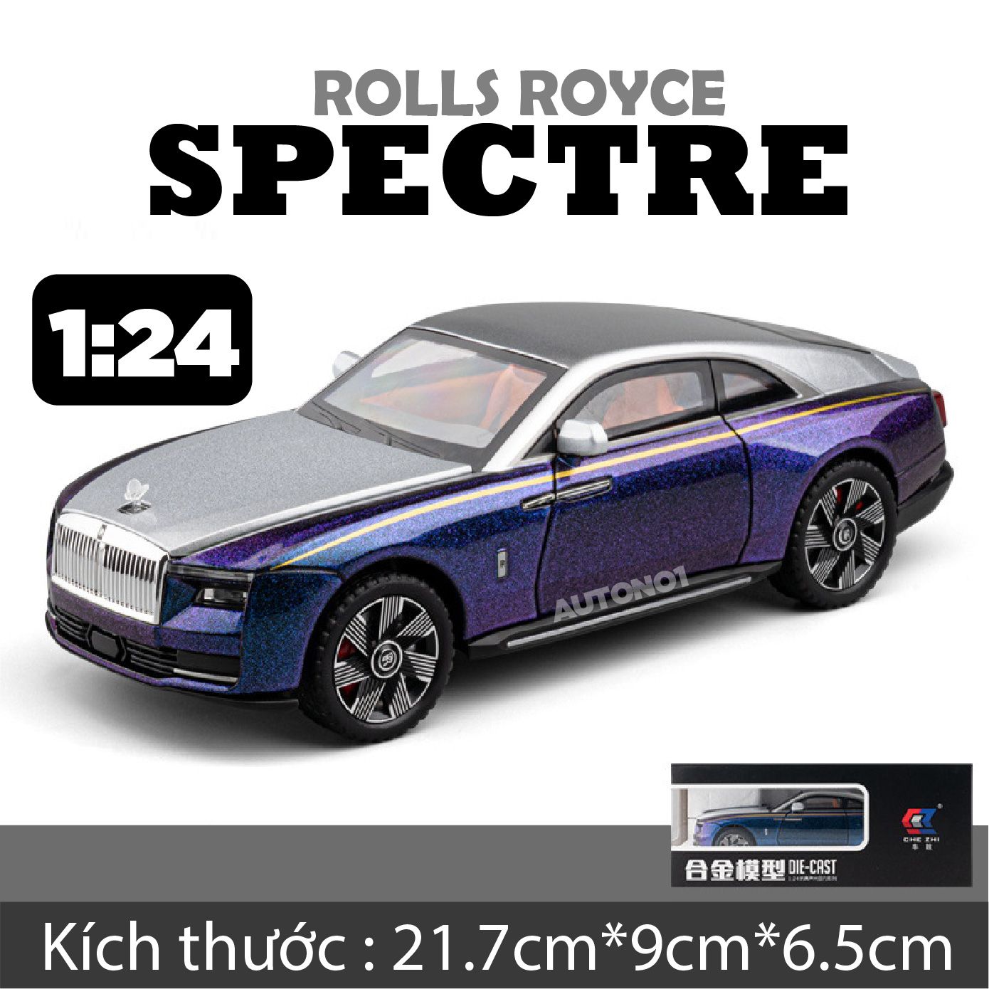  Mô hình xe Rolls Royce Spectre full open - có đèn - âm thanh tỉ lệ 1:24 Chezhi OT533 