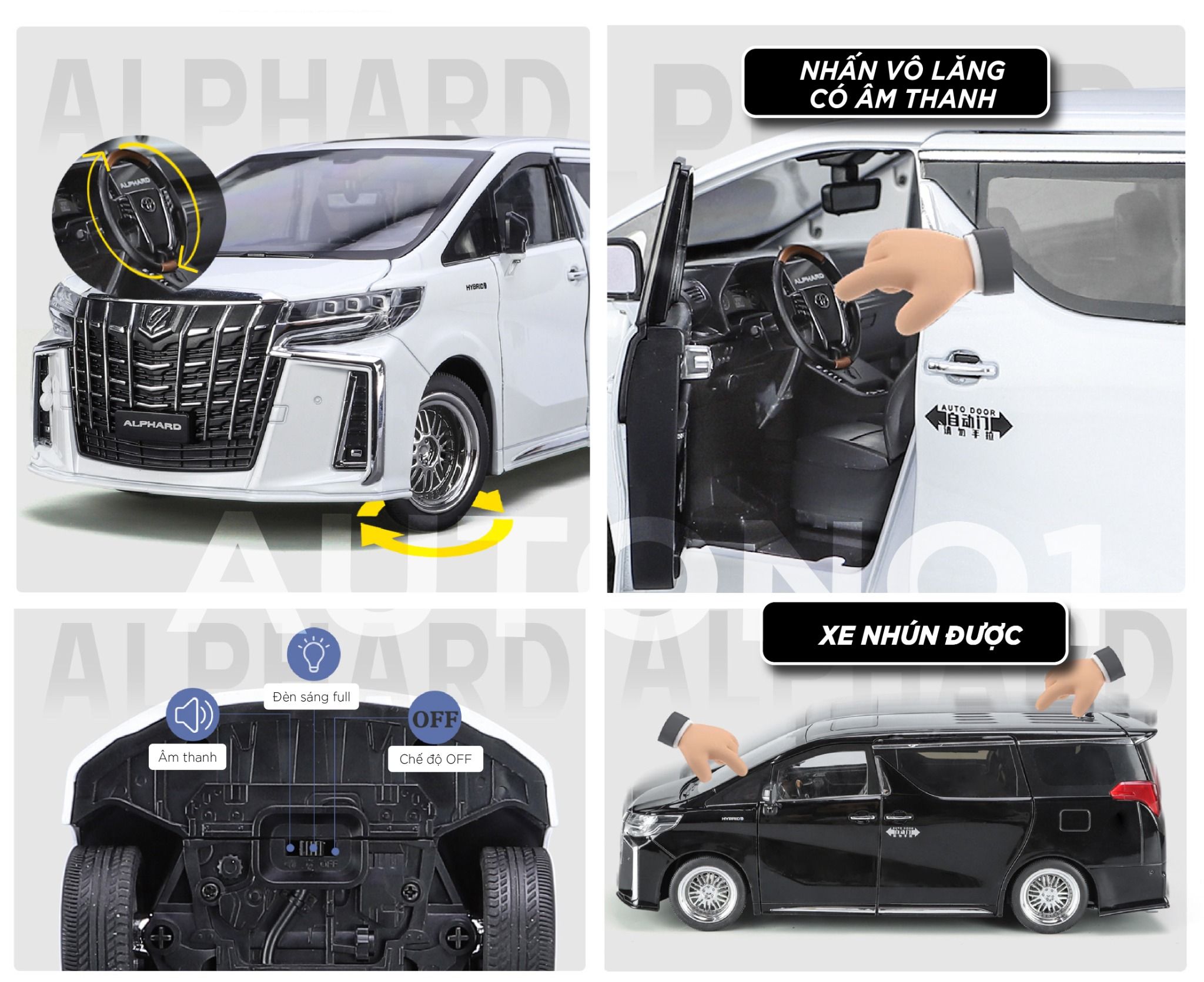  Mô hình xe Toyota Alphard 2023 full open - âm thanh - đèn cửa tự động mở tỉ lệ 1:18 Alloy model OT377 