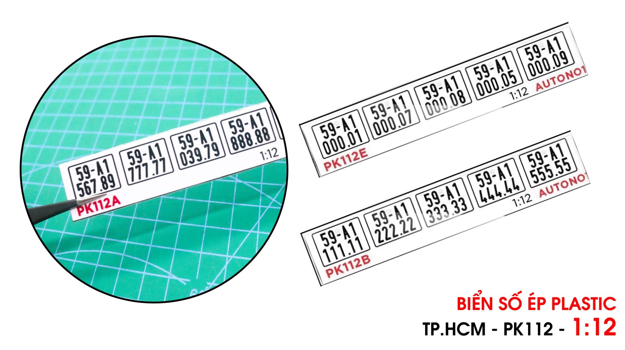  Phụ kiện 5 biển số xe mô hình tỉ lệ 1:12 ép plastic Autono1 HCM PK112 