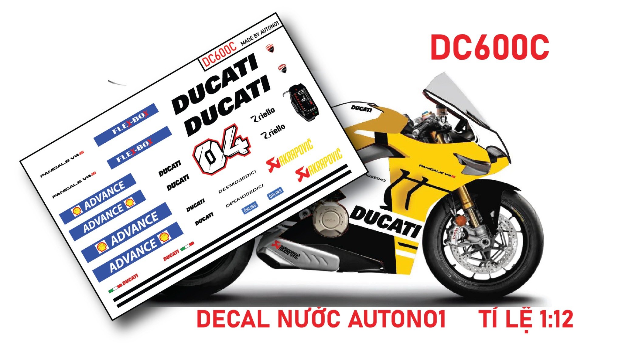  Decal nước độ Ducati V4S Advance tỉ lệ 1:12 Autono1 DC600C 