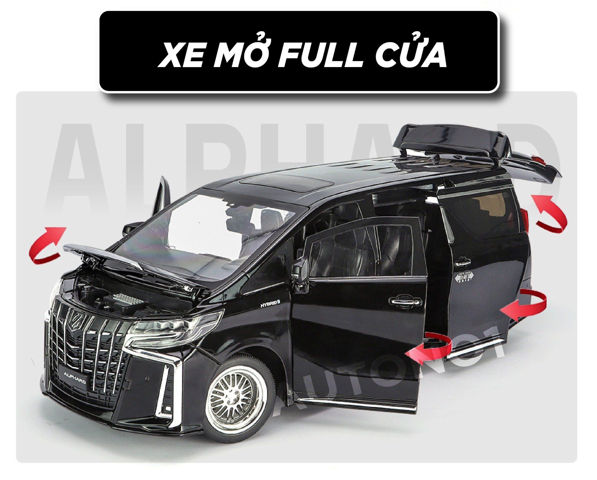  Mô hình xe Toyota Alphard 2023 full open - âm thanh - đèn cửa tự động mở tỉ lệ 1:18 Alloy model OT377 