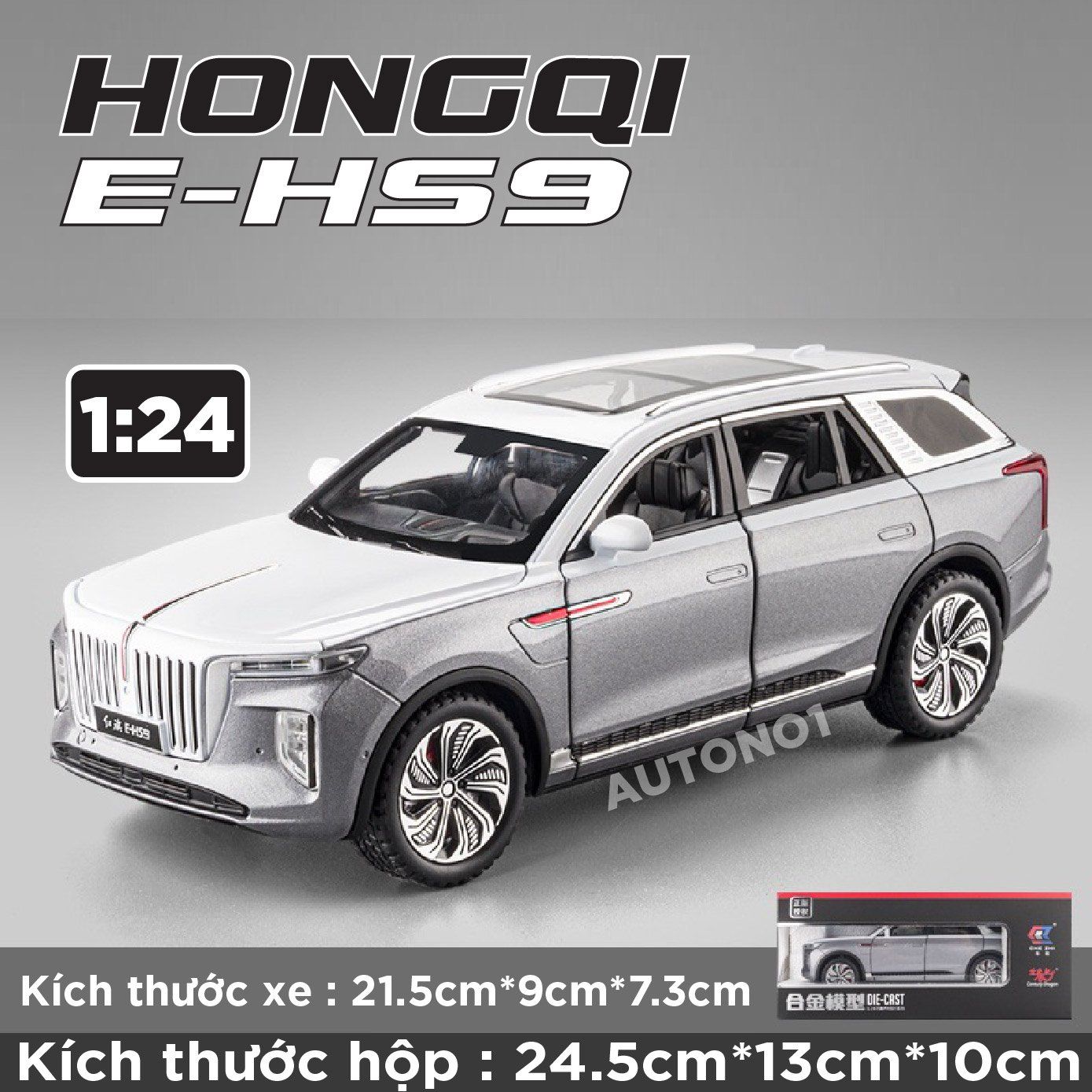  Mô hình xe Hongqi\Hồng Kỳ E-HS9 full open có đèn có âm thanh tỉ lệ 1:24 Chezhi OT439 