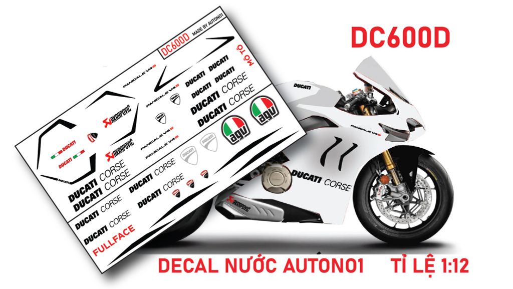 DECAL NƯỚC ĐỘ DUCATI PANIGALE V4S CORSE - DECAL FULLFACE DUCATI CORSE TỈ LỆ 1:12 AUTONO1 DC600D