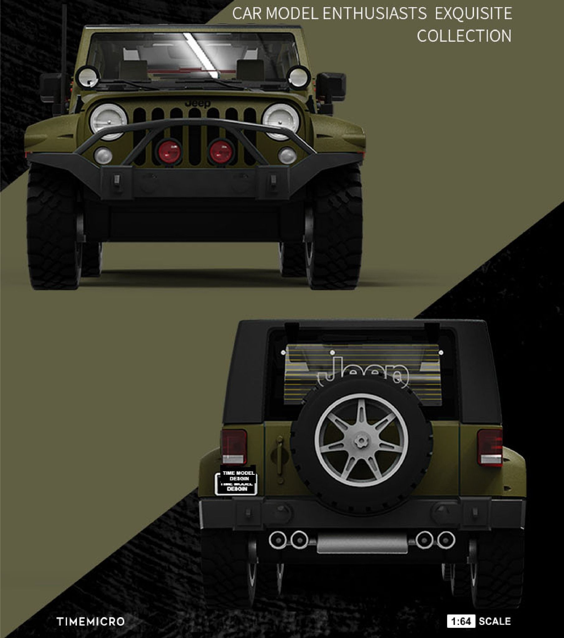  Mô hình xe Jeep Wrangler version armor tỉ lệ 1:64 Time Micro 