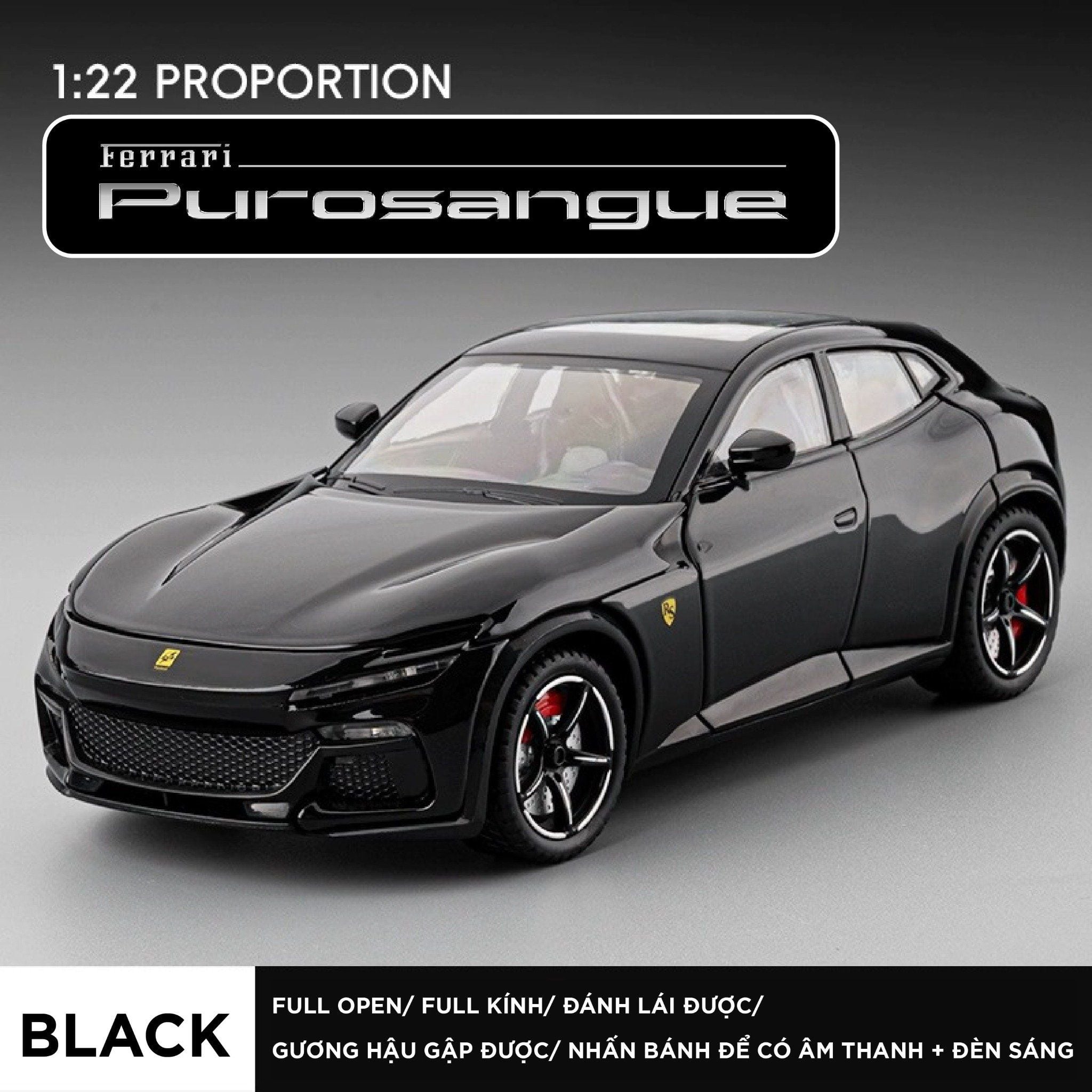  Mô hình xe Ferrari Purosangue full open-full kính- đánh lái được tỉ lệ 1:24 Jiaye model VB24425 